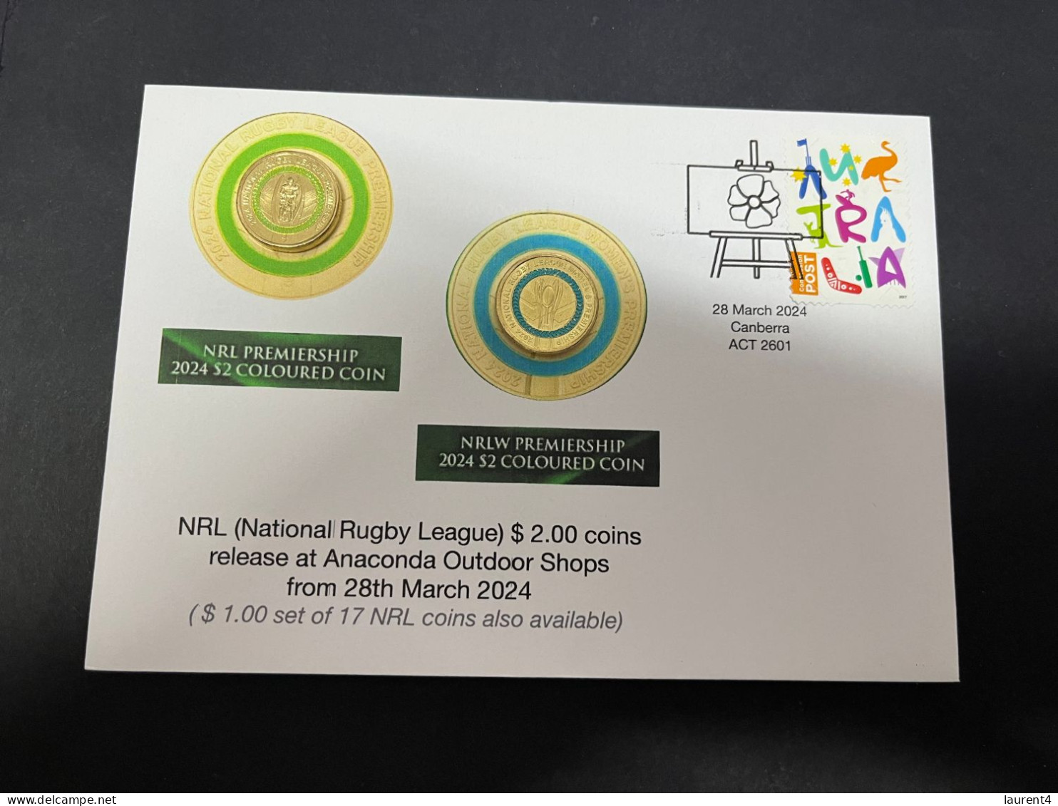 29-3-2024 (4 Y 23) Australian New $ 2.00 Coin (NRL Premiership Men & Women) Released 28-3-2024 (2 X Coins On Cover) - 2 Dollars