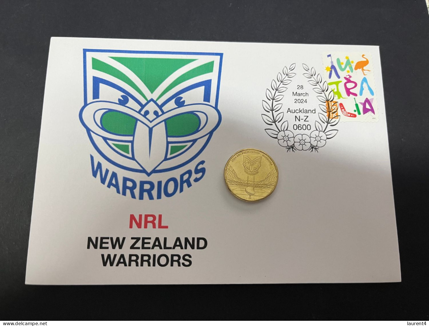 29-3-2024 (4 Y 23) Australian New $ 1.00 Coin (NRL New Zealand Warrirors) Released 28-3-2024 (1 X Coin On Cover) - Dollar