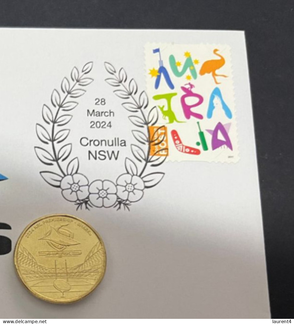 29-3-2024 (4 Y 23) Australian New $ 1.00 Coin (NRL Cronulla Sharks) Released 28-3-2024 (1 X Coin On Cover) - Dollar