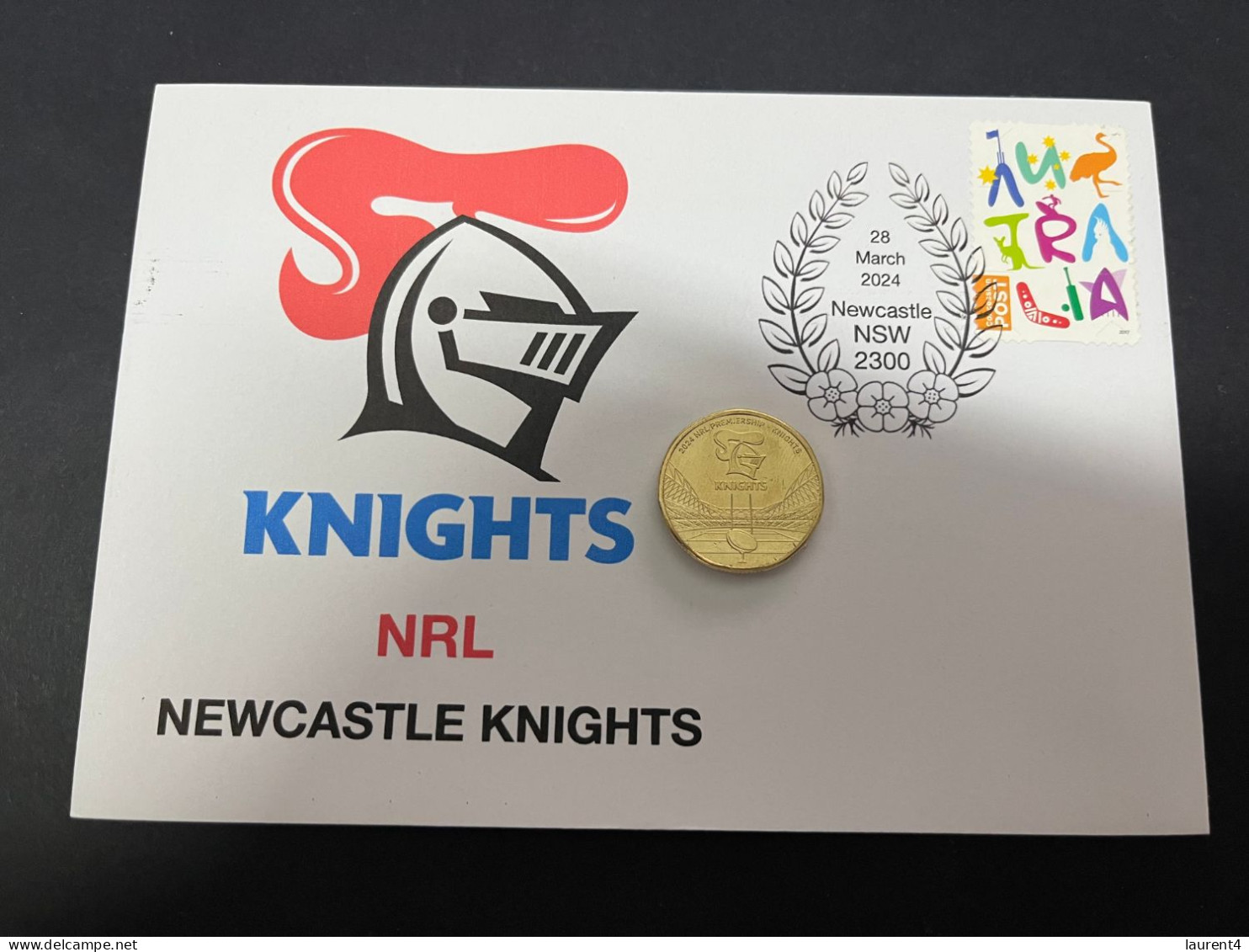 29-3-2024 (4 Y 23) Australian New $ 1.00 Coin (NRL Newcastle Knights) Released 28-3-2024 (1 X Coin On Cover) - Dollar