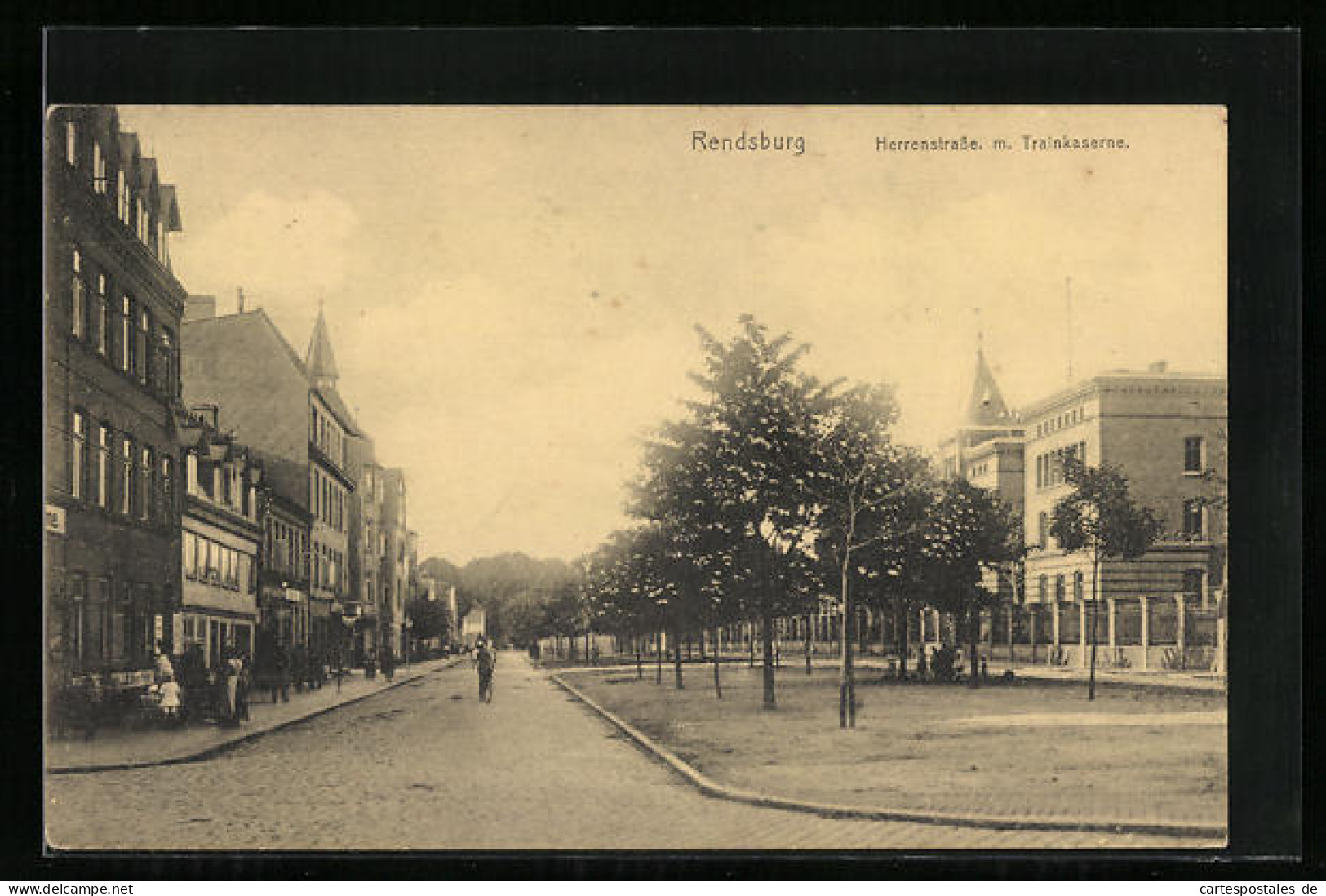 AK Rendsburg, Ansicht Herrenstrasse M. Trainkaserne  - Rendsburg