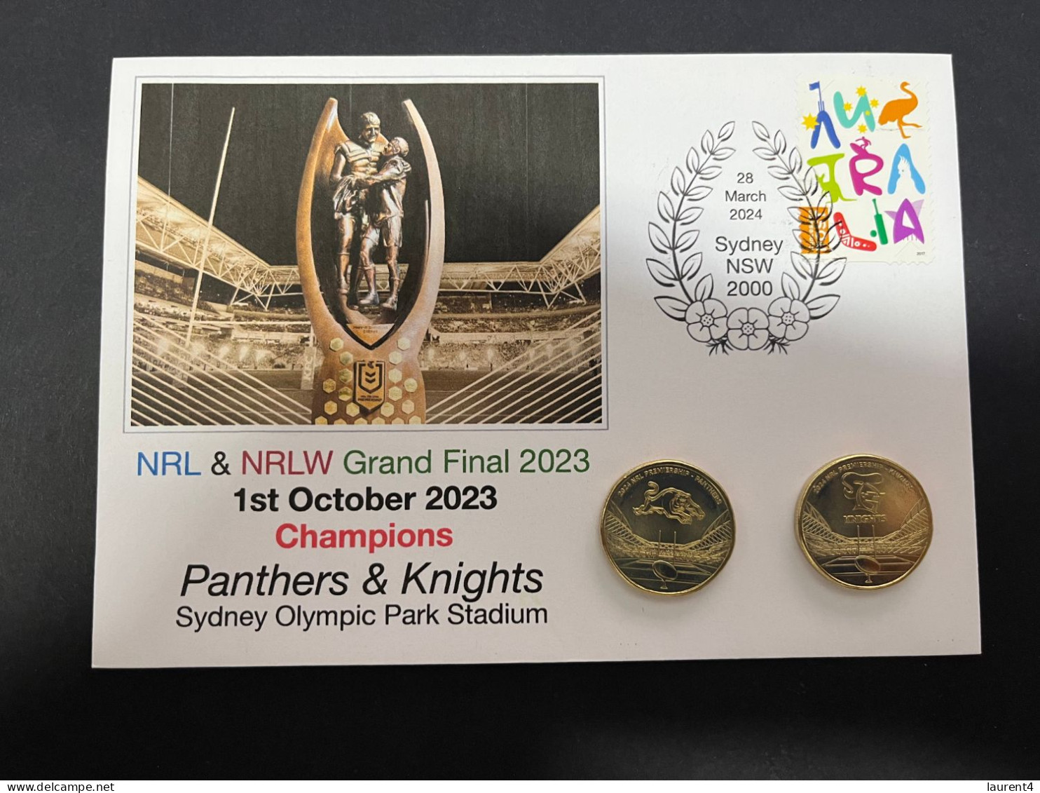 29-3-2024 (4 Y 23) Australian New $ 1.00 Coin (NRL Panthers & Knights) Released 28-3-2024 (2 X Coin On Cover) - Dollar