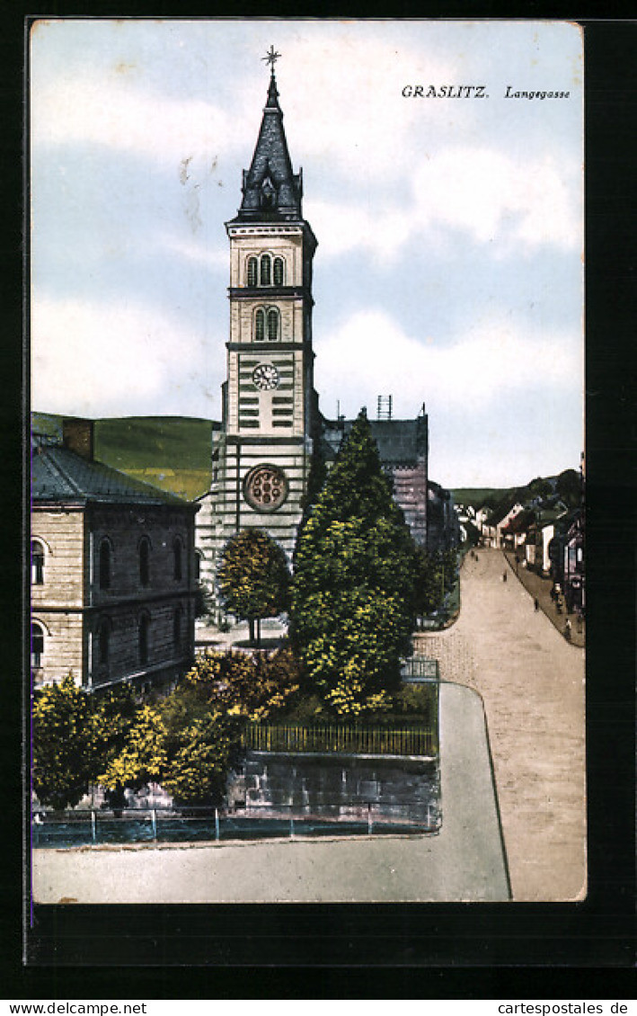 AK Graslitz, Langegasse Mit Kirche  - Tschechische Republik