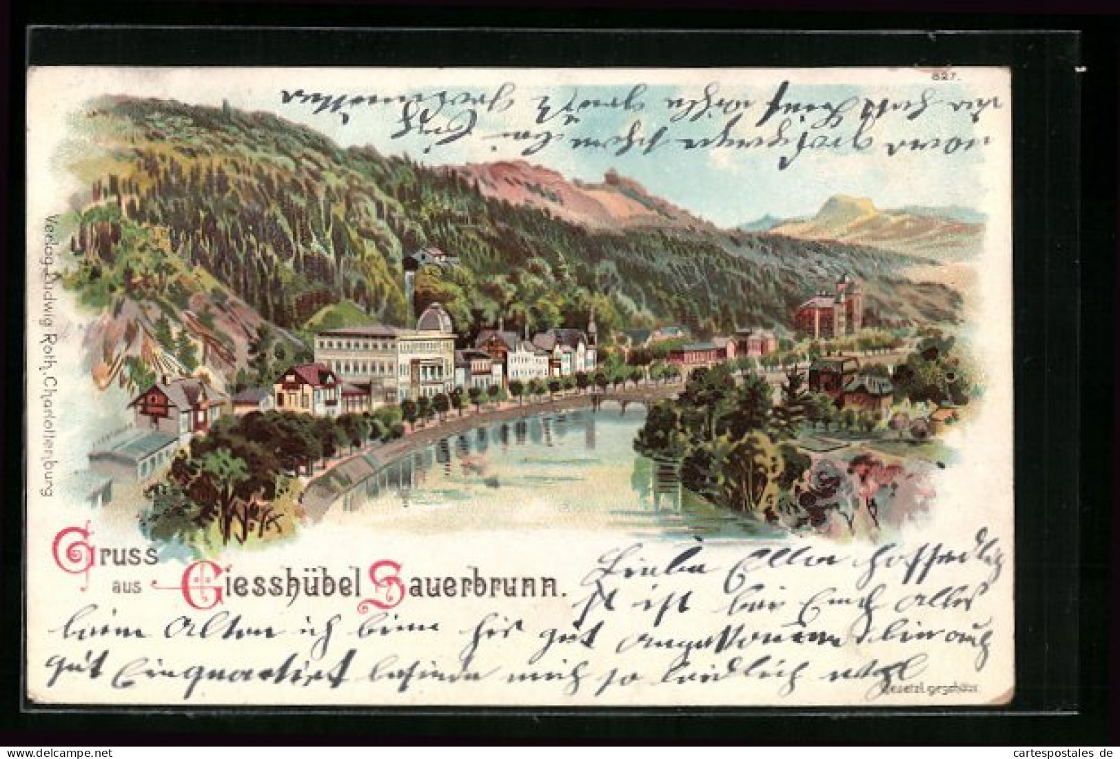 Lithographie Giesshübel-Sauerbrunn, Blick Auf Die Ortschaft  - Tchéquie