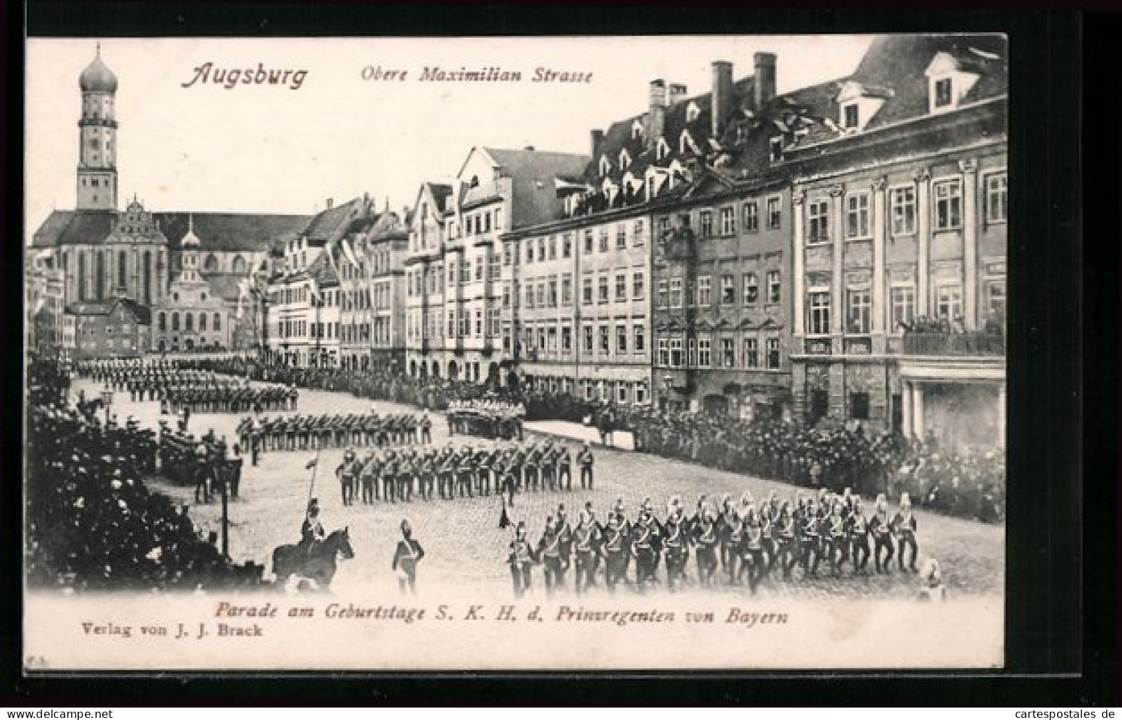 AK Augsburg, Obere Maximilian-Strasse, Parade Am Geburtstag Des Prinzregenten V. Bayern  - Augsburg