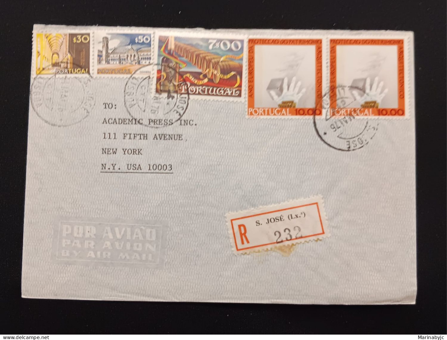 DM)1976, PORTUGAL, LETTER SENT TO U.S.A, AIR MAIL AND CERTIFIED, WITH STAMPS, CITIES AND LANDSCAPES, ALCOBAÇA MONASTERY, - Altri & Non Classificati