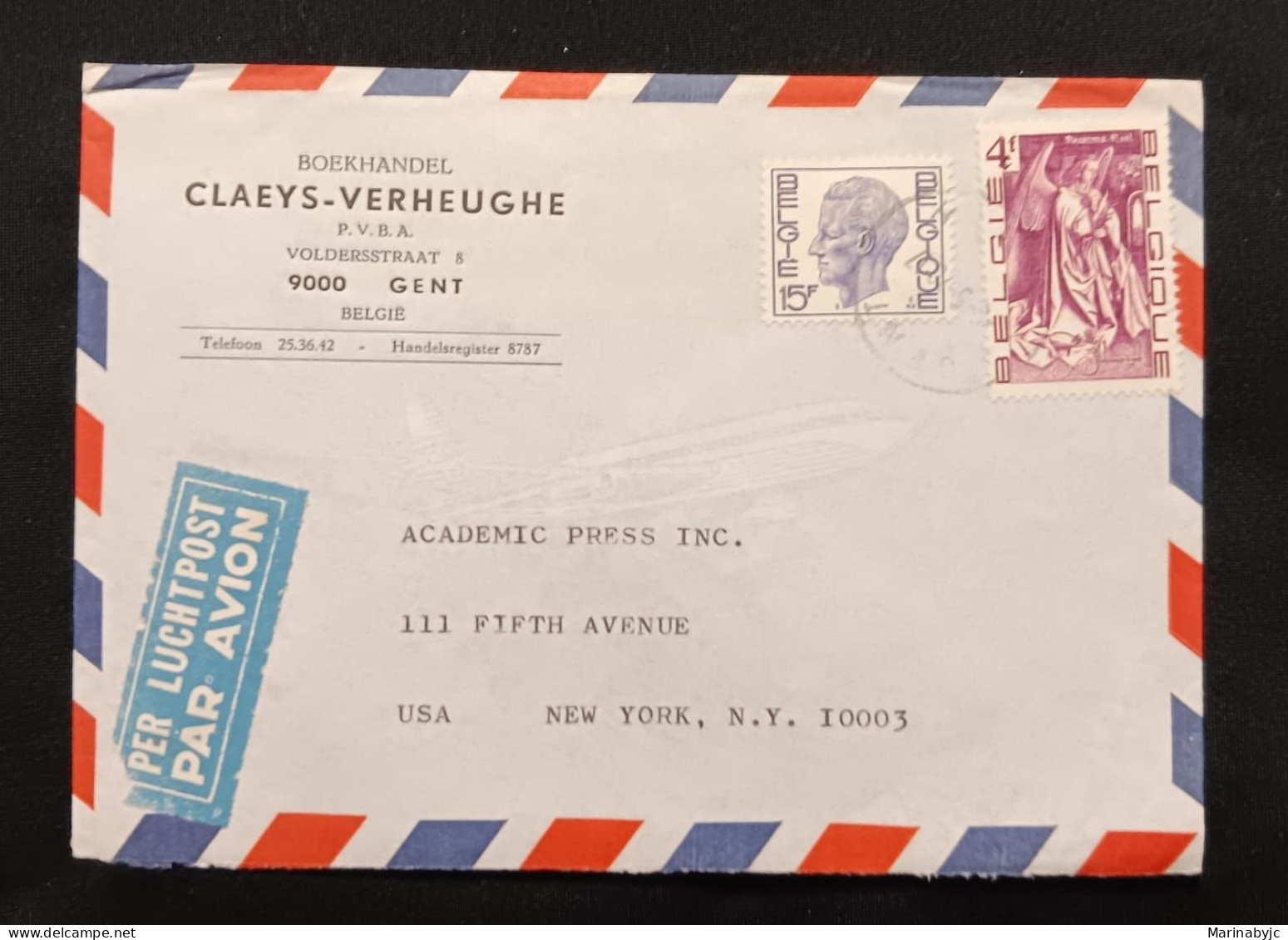 DM)1974, BELGIUM, LETTER SENT TO U.S.A, AIR MAIL, WITH STAMPS, BALDUINO, "ANGEL", VAN EYCK BROTHERS, XF - Other & Unclassified