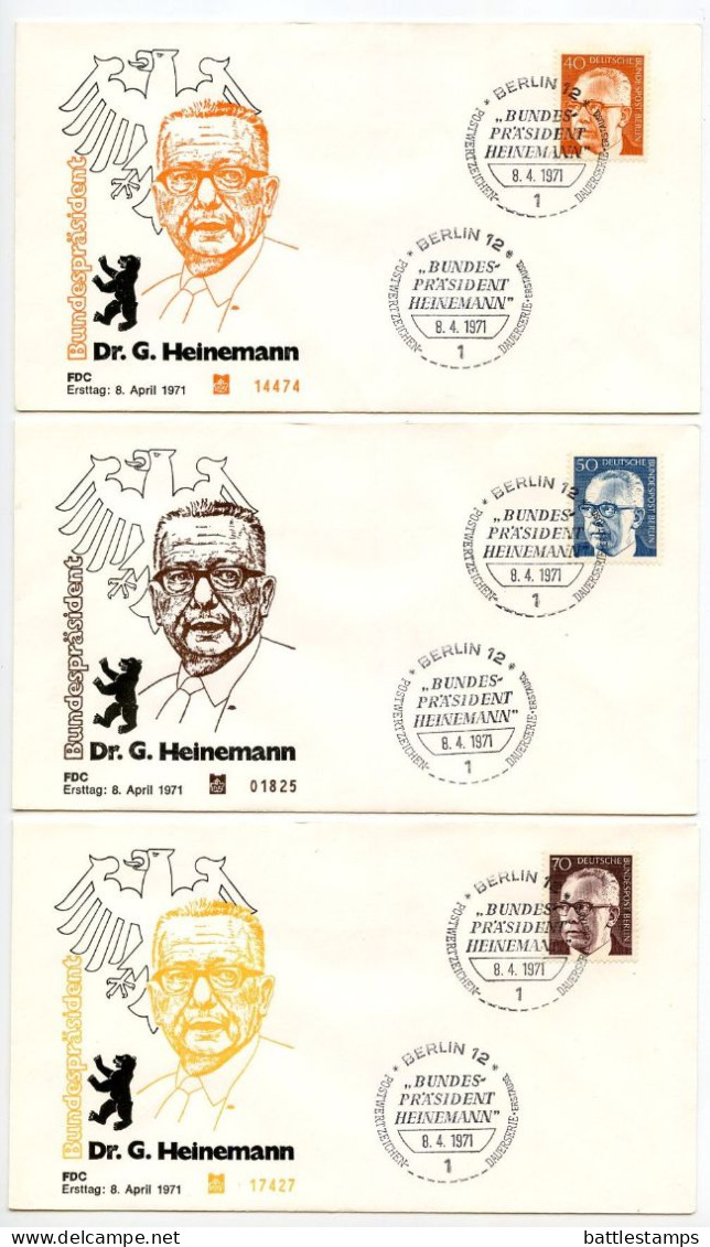 Germany, Berlin 1970-71 9 FDCs Scott 9N284/9N296 President Gustav Heinemann - 1971-1980