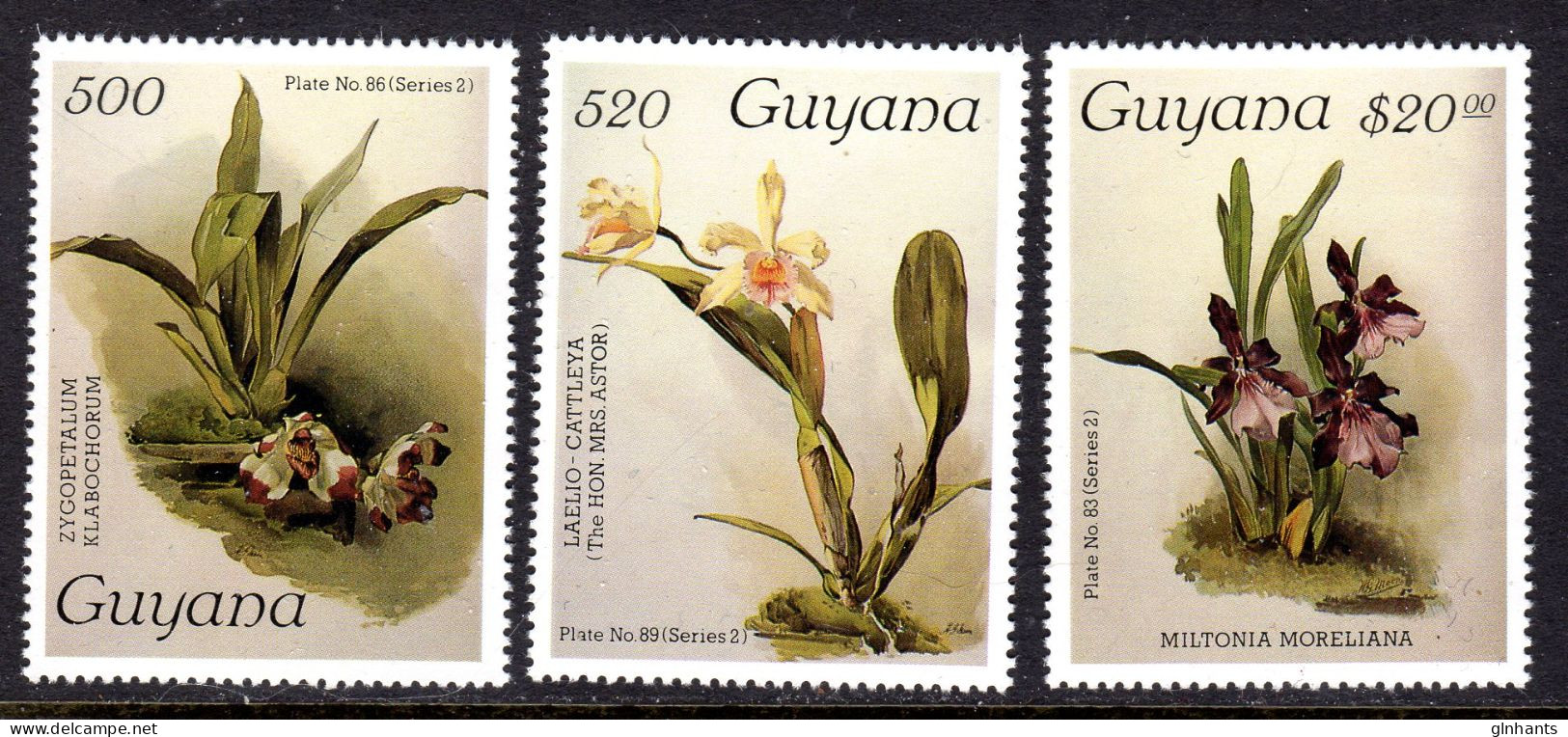 GUYANA - 1987 SANDERS REICHENBACHIA ORCHID FLOWERS 21st ISSUE COMPLETE SET (3V) FINE MNH ** SG 2180-2182 - Guyane (1966-...)