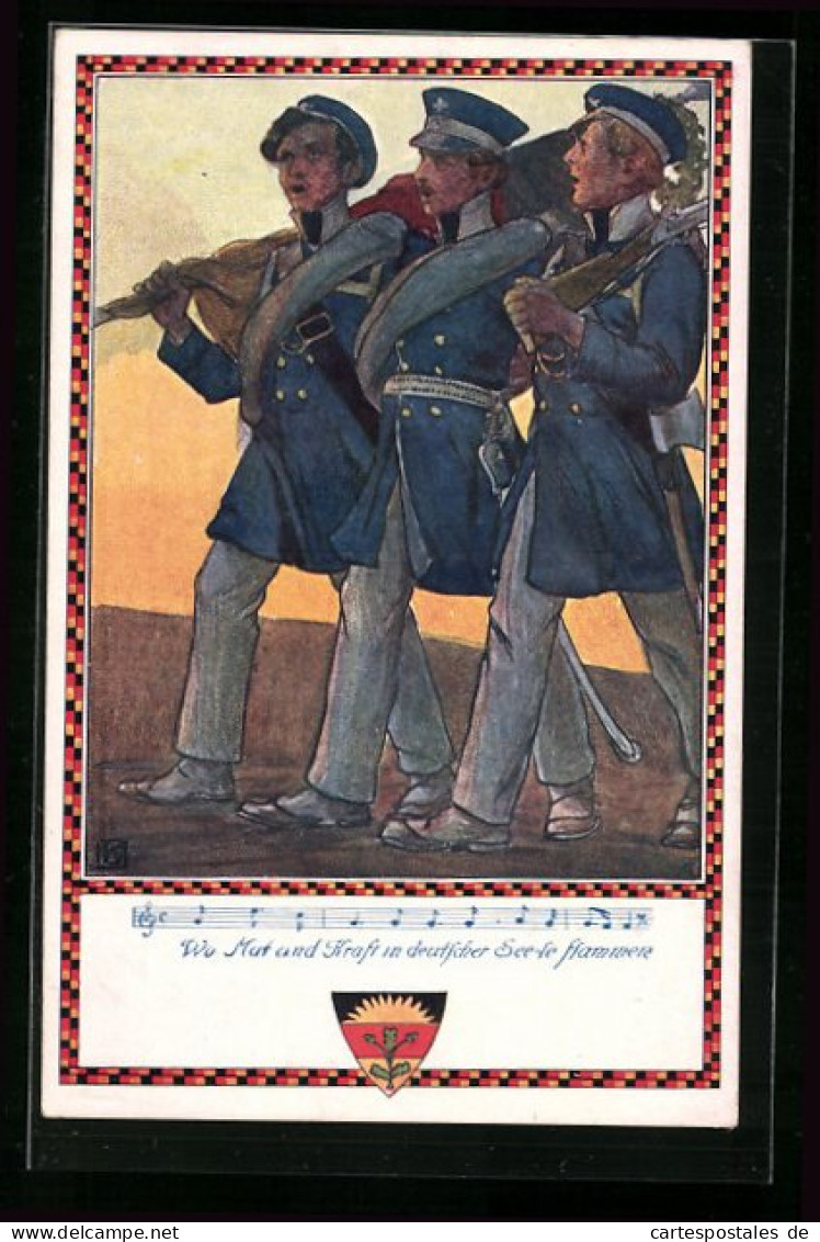 Künstler-AK Karl Friedrich Gsur, Deutscher Schulverein Nr. 369: Deutsche Soldaten Auf Dem Marsch  - Weltkrieg 1914-18
