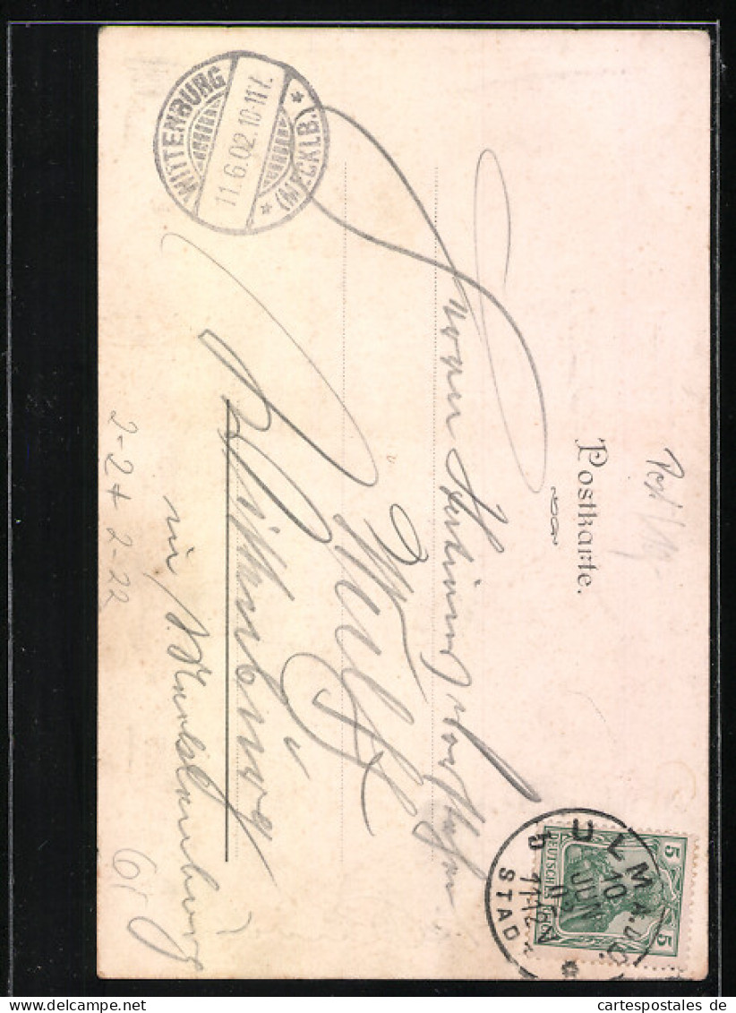 AK Die Letzten Württembergischen Briefmarken 1902, Michel Weint, Jokele Zieht Eine Eisenbahn, Adler Mit Pickelhaube  - Briefmarken (Abbildungen)