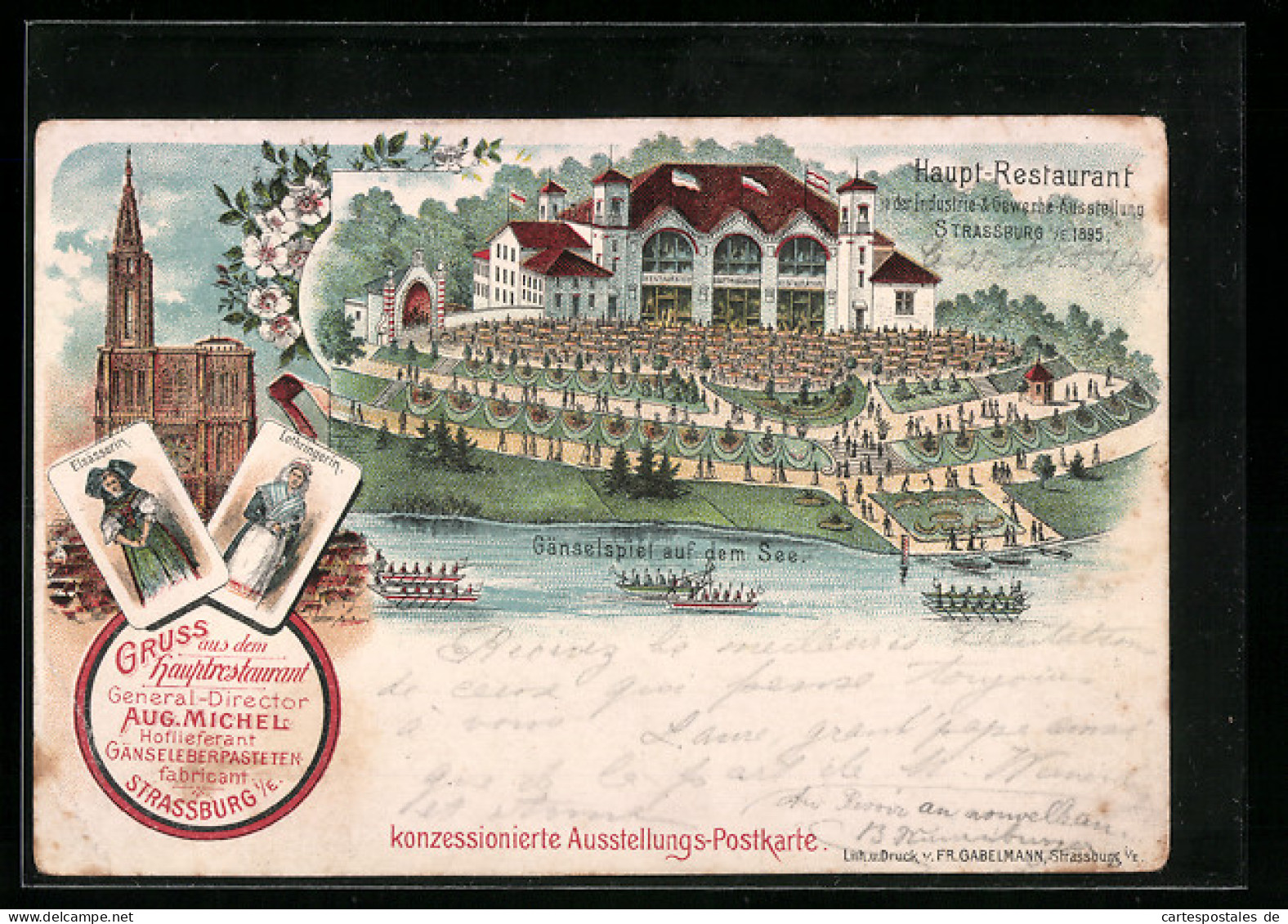 Vorläufer-Lithographie Strassburg I. E., Haupt-Restaurant In Der Industrie- & Gewerbe-Ausstellung 1895  - Tentoonstellingen