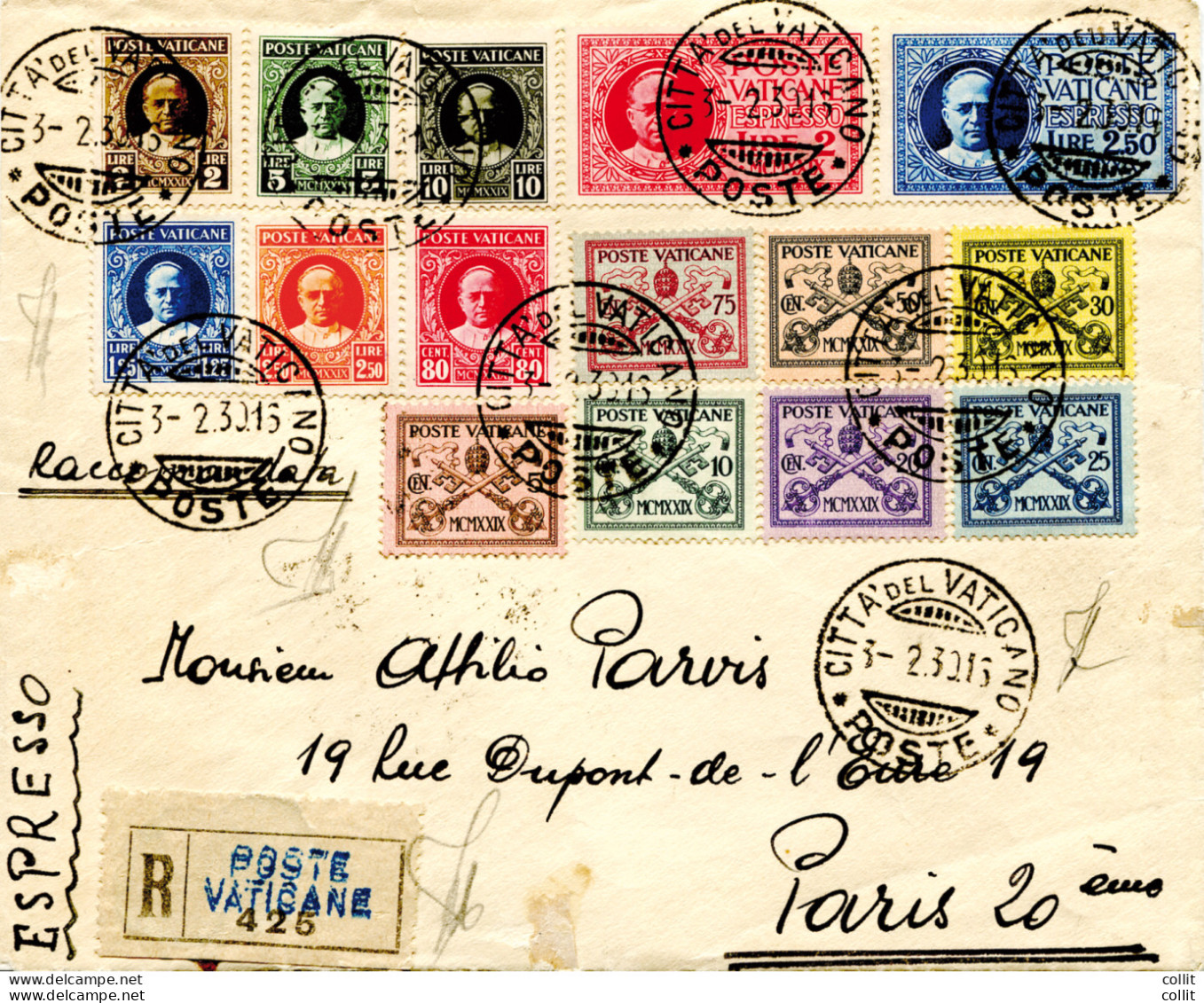 Conciliazione Serie Completa Su Racc. Exp Per Parigi - Unused Stamps