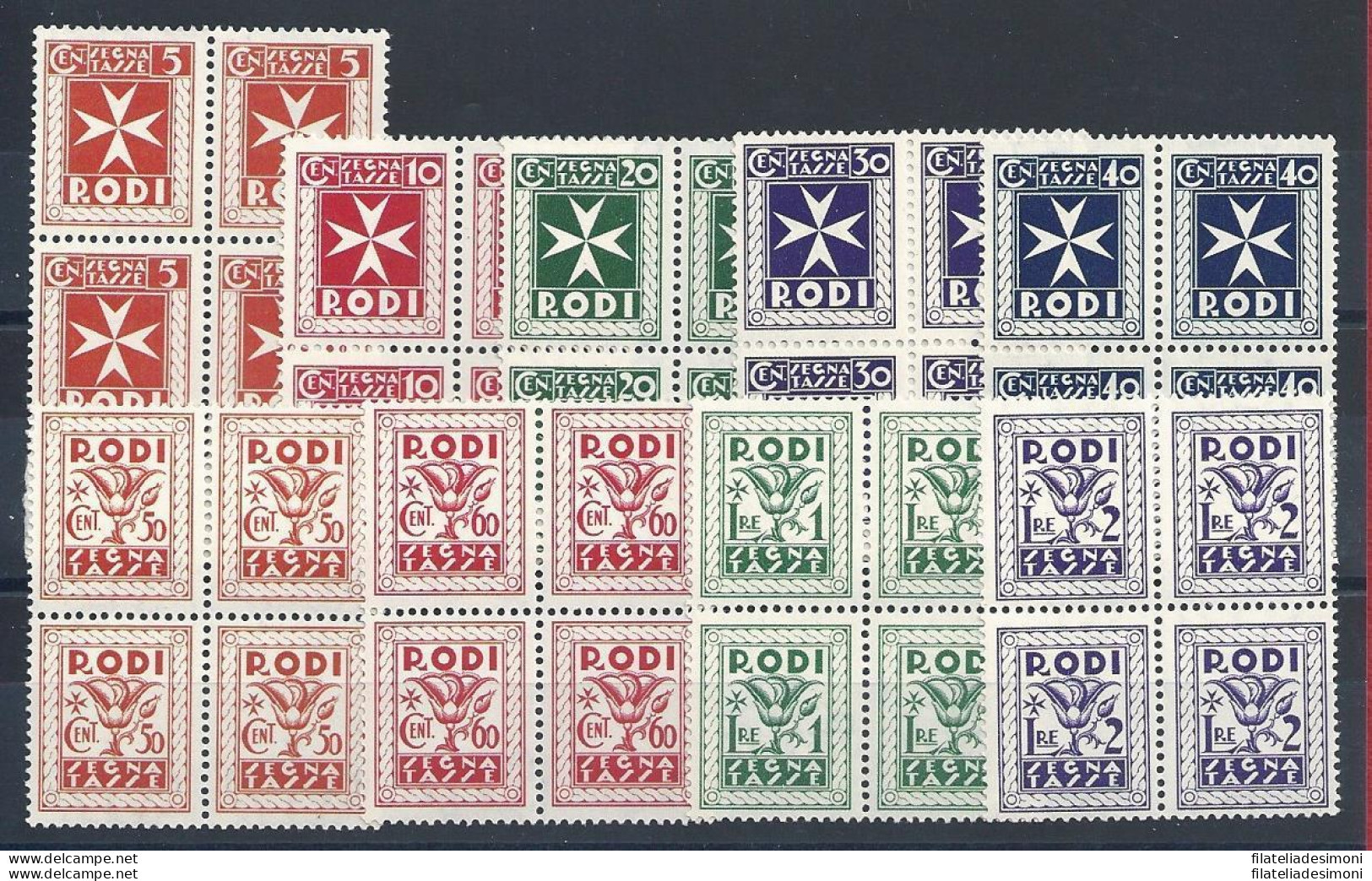 1934 EGEO, Segnatasse 1/9, Soggetti Vari , MNH** QUARTINE - Egée