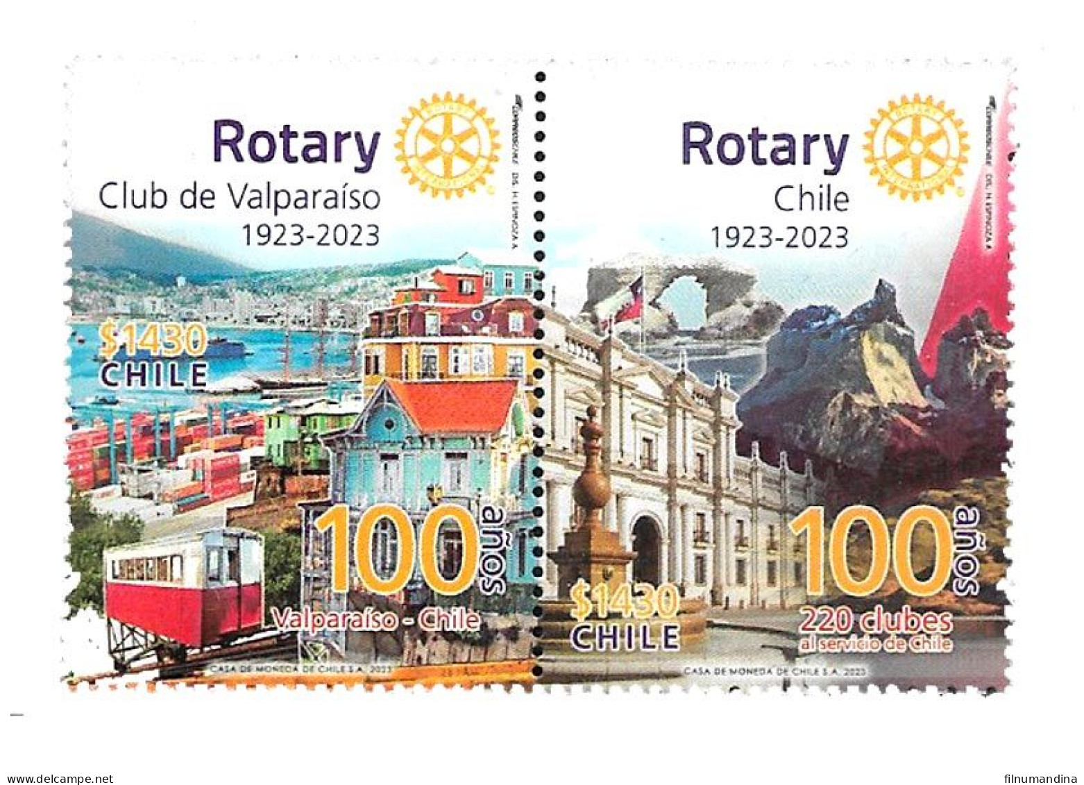 #2639 CHILE 2023 VALPARAISO ROTARY CLUB CENTENARY PAIR YV 2194-5 MNH - Chili