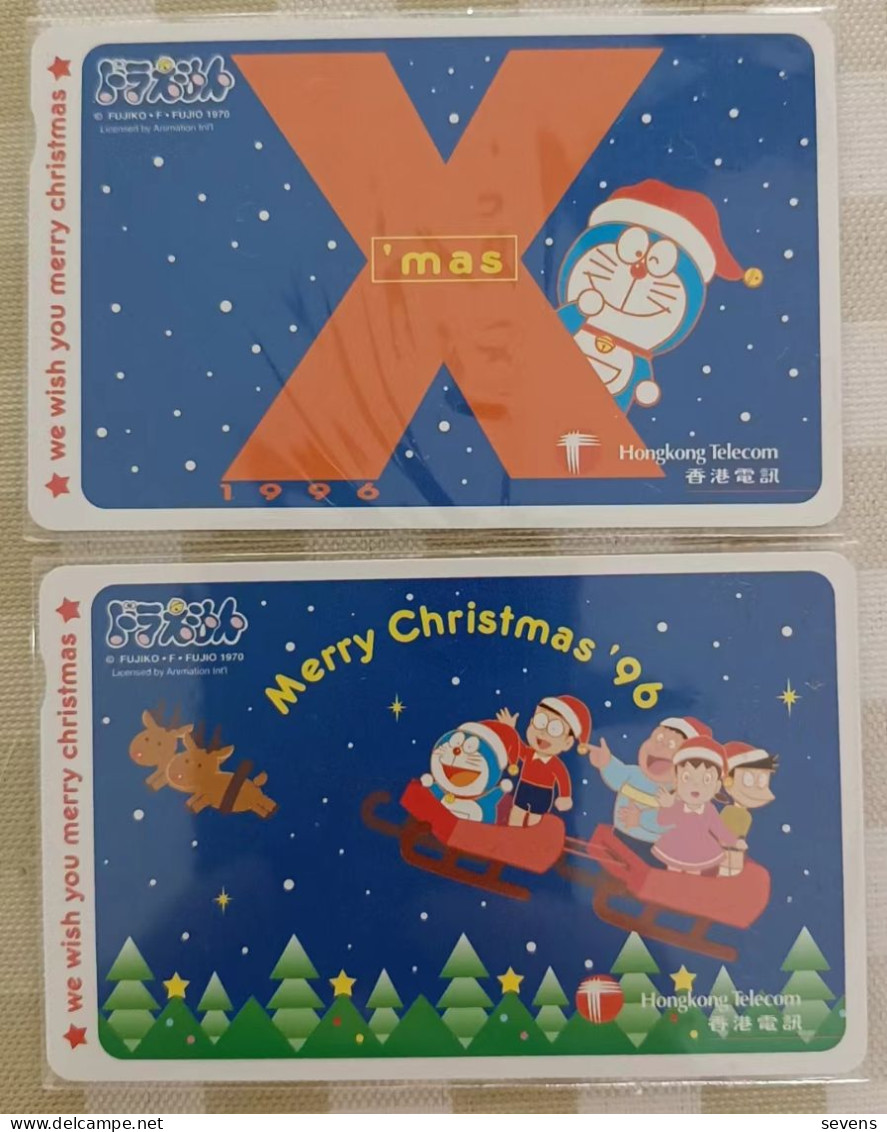 Private Issued Autelca 1996 Merry Christmas And Doraemon, Set Of 2, Mint, All With Same Serial Number 1110 - Hong Kong