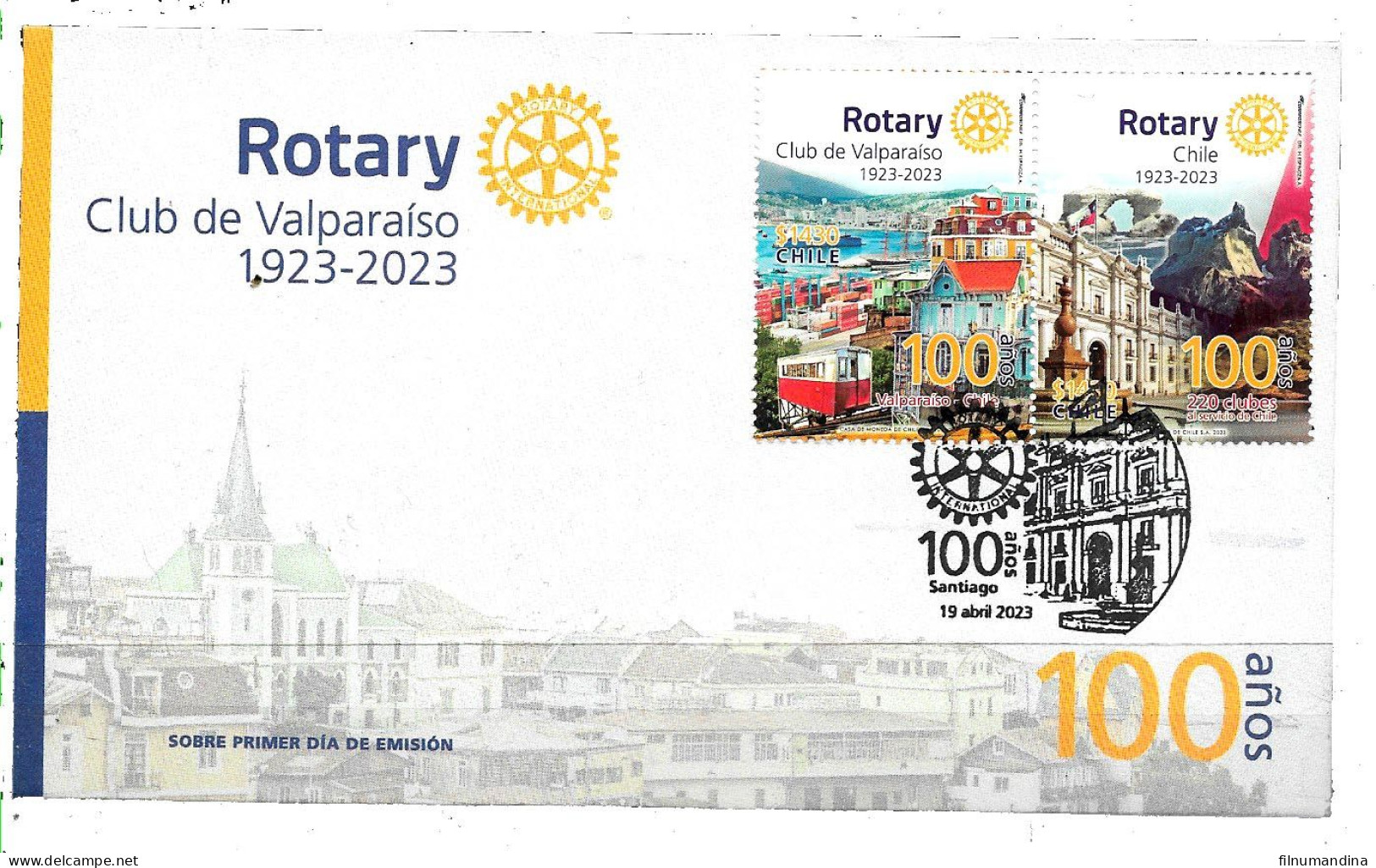 #2639A CHILE 2023 VALPARAISO ROTARY CLUB CENTENARY PAIR YV 2194-5 FDC - Cile