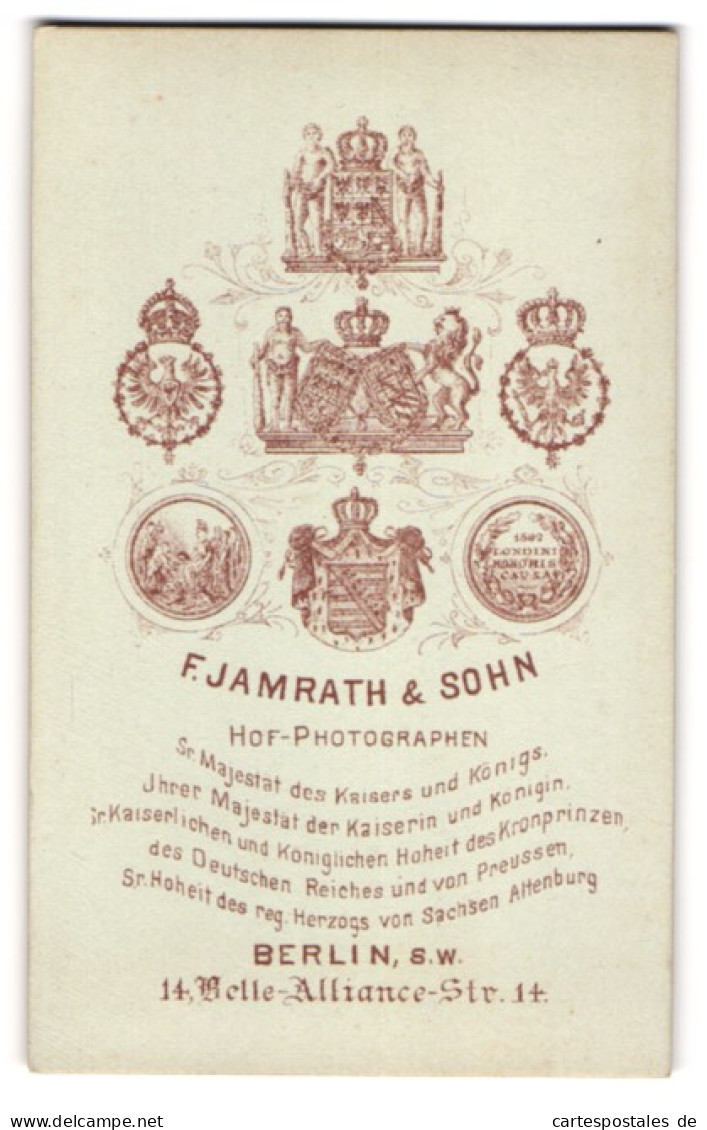 Fotografie F. Jamrath & Sohn, Berlin, Königliche Und Kaiserliche Wappen über Anschrift Des Ateliers  - Personnes Anonymes