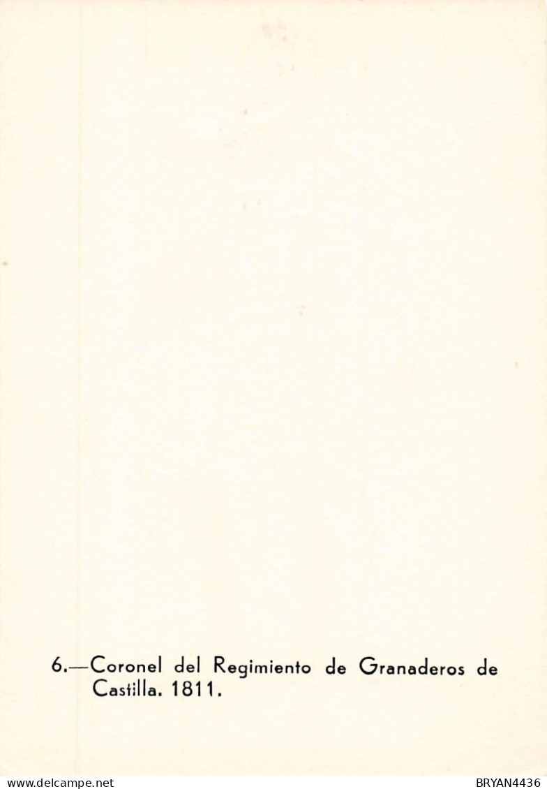 UNIFORME - ESPAGNE - COLONEL REGIMENT Des GRENADERS De CASTILLE - 1811 - ILLUSTRATEUR; BUENO - CARTE ( 9 X 12,8 Cm) - Uniforms