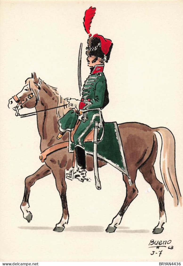 UNIFORME - ESPAGNE - REGIMENT CHASSEURS à CHEVAL - MADRID - 1811 - ILLUSTRATEUR; BUENO - CARTE ( 9 X 12,8 Cm) - Uniformes