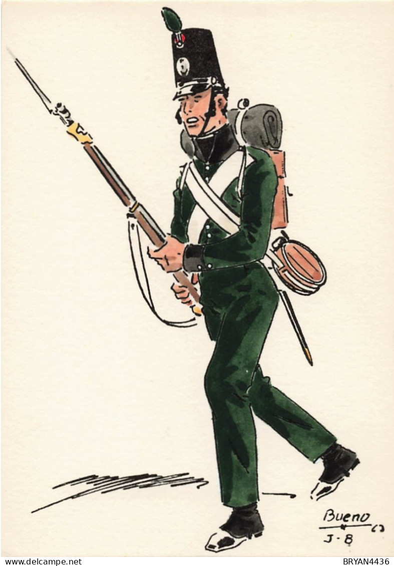 UNIFORME - ESPAGNE - REGIMENT CHASSEURS à PIED - MALLORCA - 1813 - ILLUSTRATEUR; BUENO - CARTE ( 9 X 12,8 Cm) - Uniformes