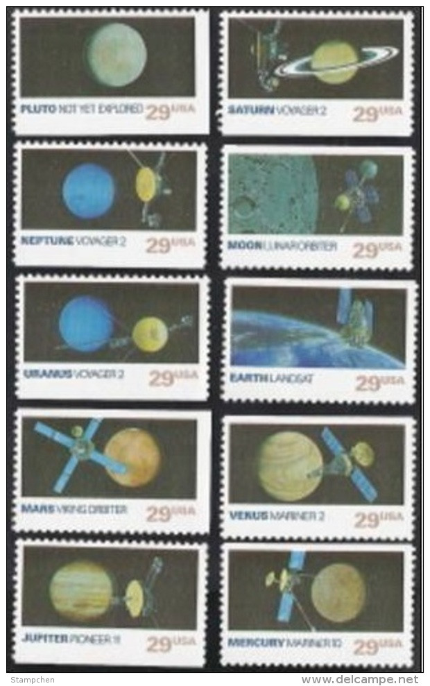 1991 USA Space Exploration Stamps Sc#2568-2577 Moon Earth - Telecom