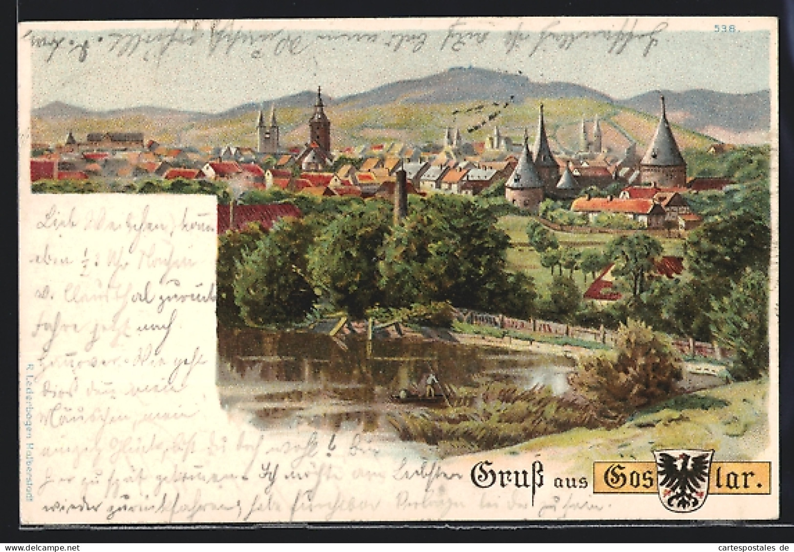 Lithographie Goslar, Panorama, Wappen  - Goslar