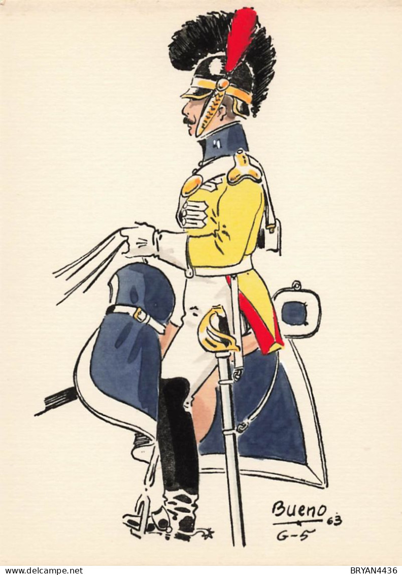 UNIFORME - ESPAGNE - REGIMENT DRAGON  - PAVIA -1815 - ILLUSTRATEUR; BUENO - CARTE ( 9 X 12,8 Cm) - Uniformes