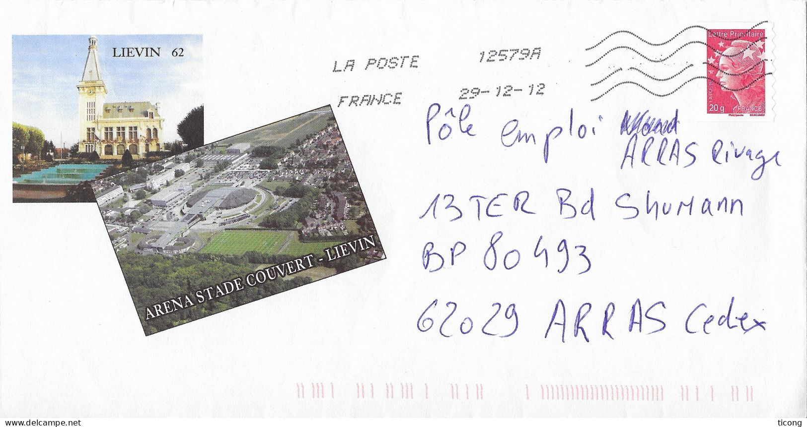 LIEVIN PAS DE CALAIS - HOTEL DE VILLE, ARENA STADE COUVERT, PAP ENTIER POSTAL FLAMME LA POSTE 2012, VOIIR LES SCANNERS - Otros & Sin Clasificación