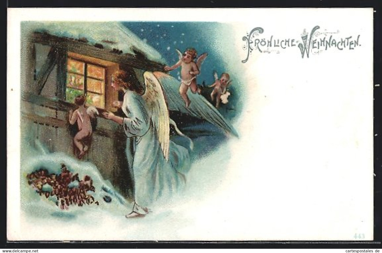 AK Weihnachtsengel Blickt Durch Ein Beleuchtetes Fenster  - Angels