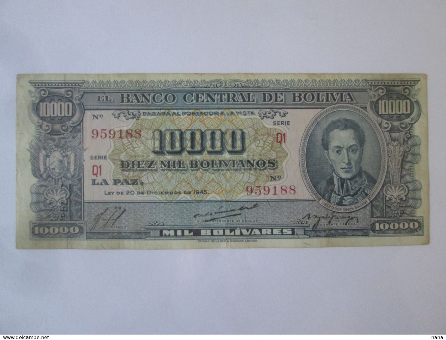 Bolivia 10000 Bolivianos 1945 Banknote See Pictures - Bolivia