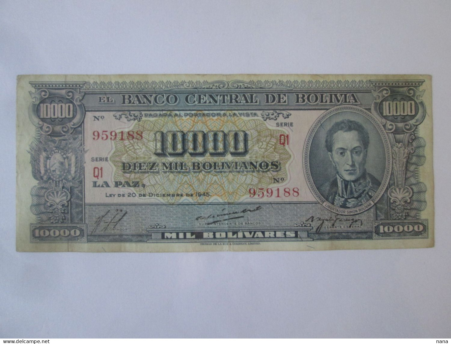 Bolivia 10000 Bolivianos 1945 Banknote See Pictures - Bolivië