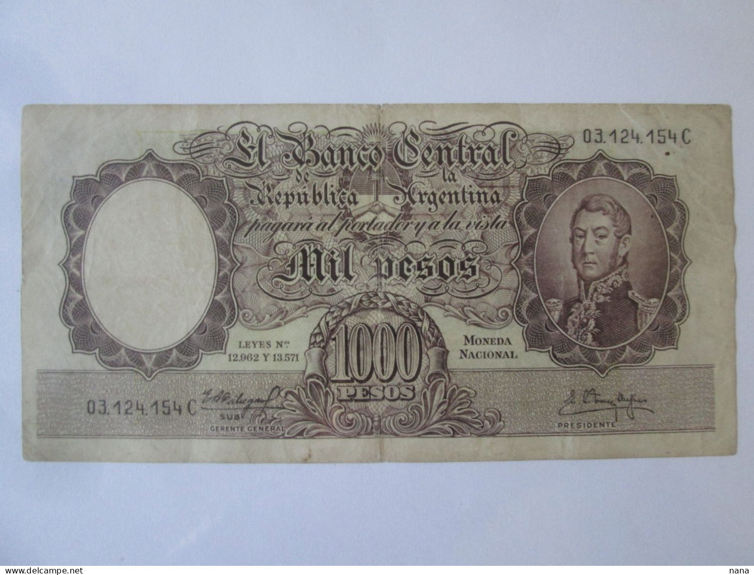 Argentina 1000 Pesos 1966 Banknote See Pictures - Argentina