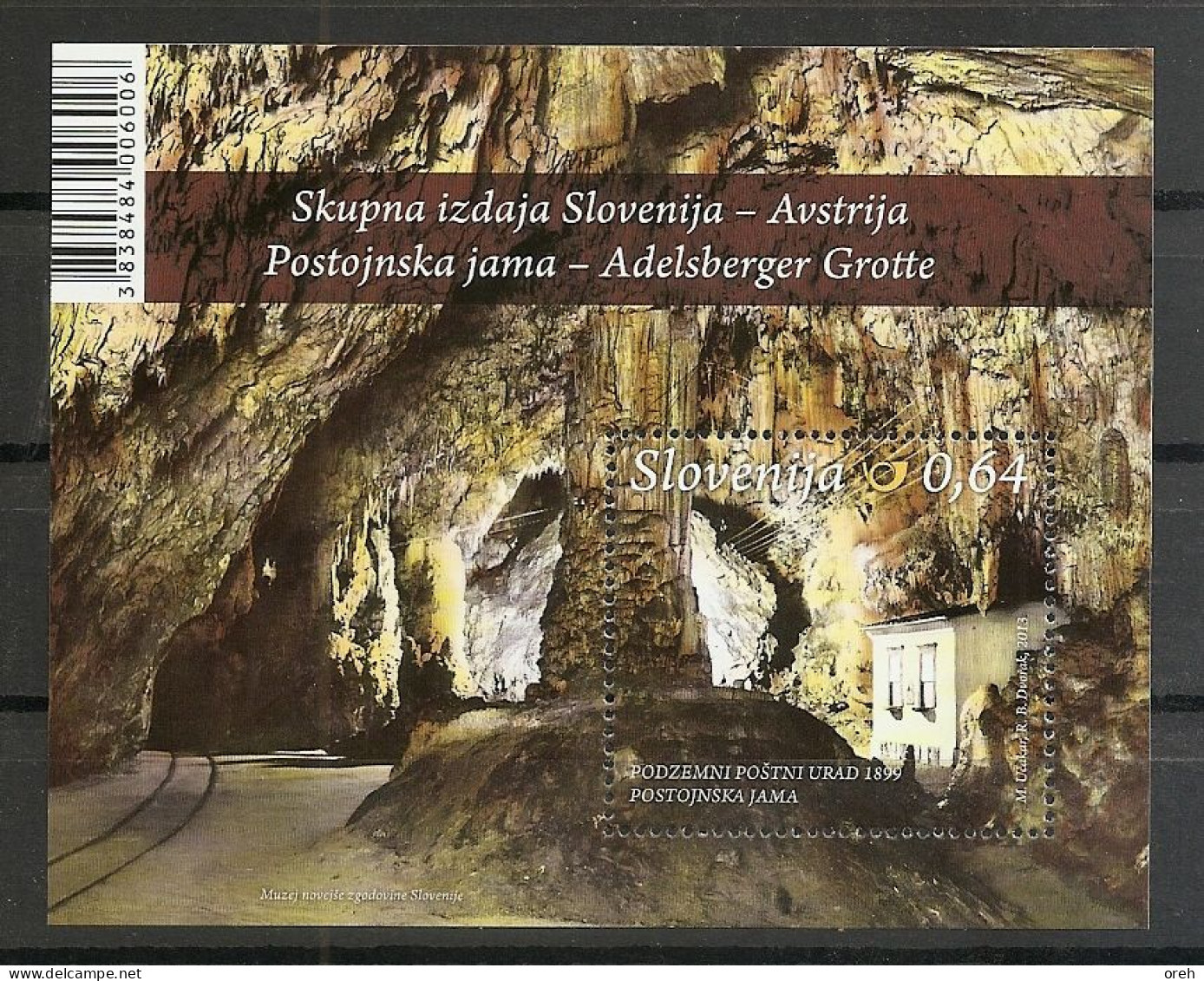 SLOVENIA 2013,First  Undergraund  Post In Postojna,JOIN ISSUES,MNH - Gemeinschaftsausgaben