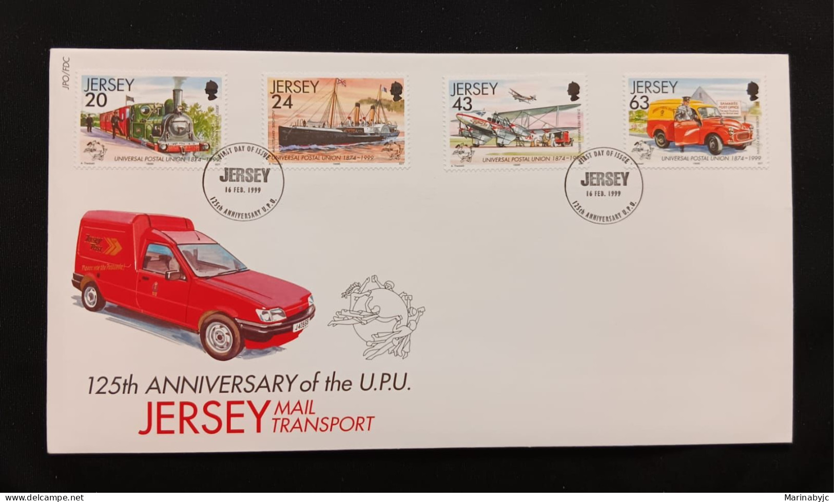 DM)1999, JERSEY, FIRST DAY COVER, ISSUE, 125TH ANNIVERSARY OF THE UNIVERSAL POSTAL UNION. U.P.U, THE EASTERN POSTAL RAIL - Jersey