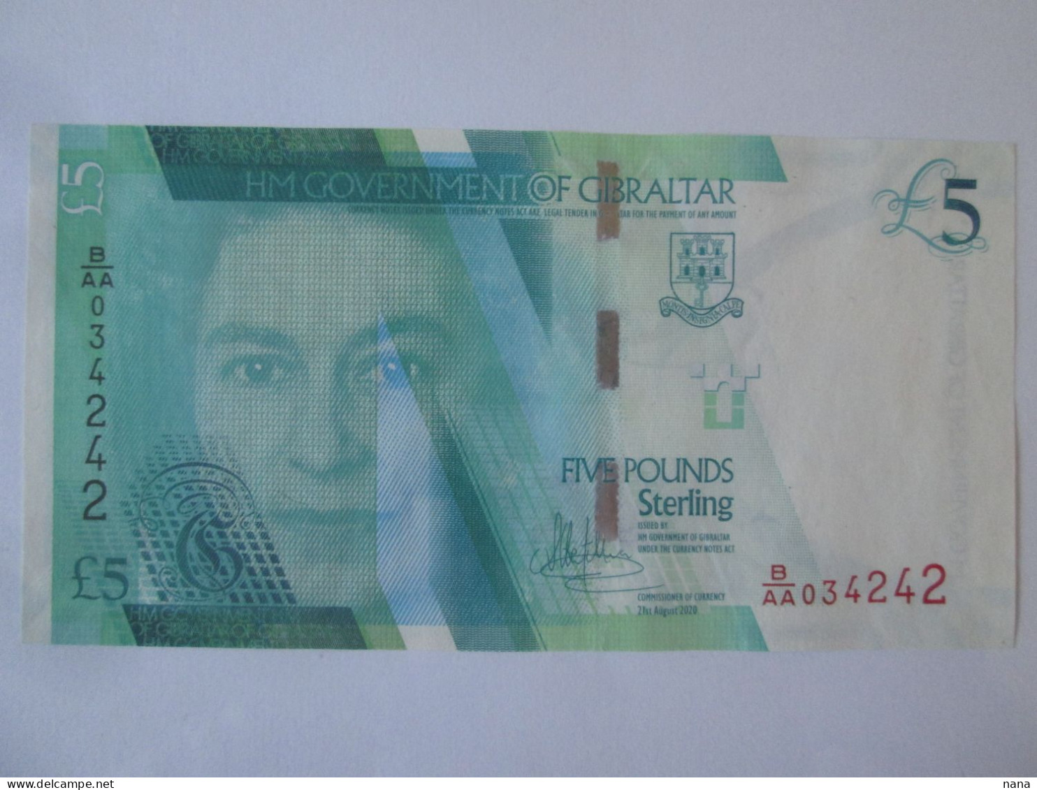 Gibraltar 5 Pounds 2020(2021) AUNC Banknote Series 034242 - Gibraltar