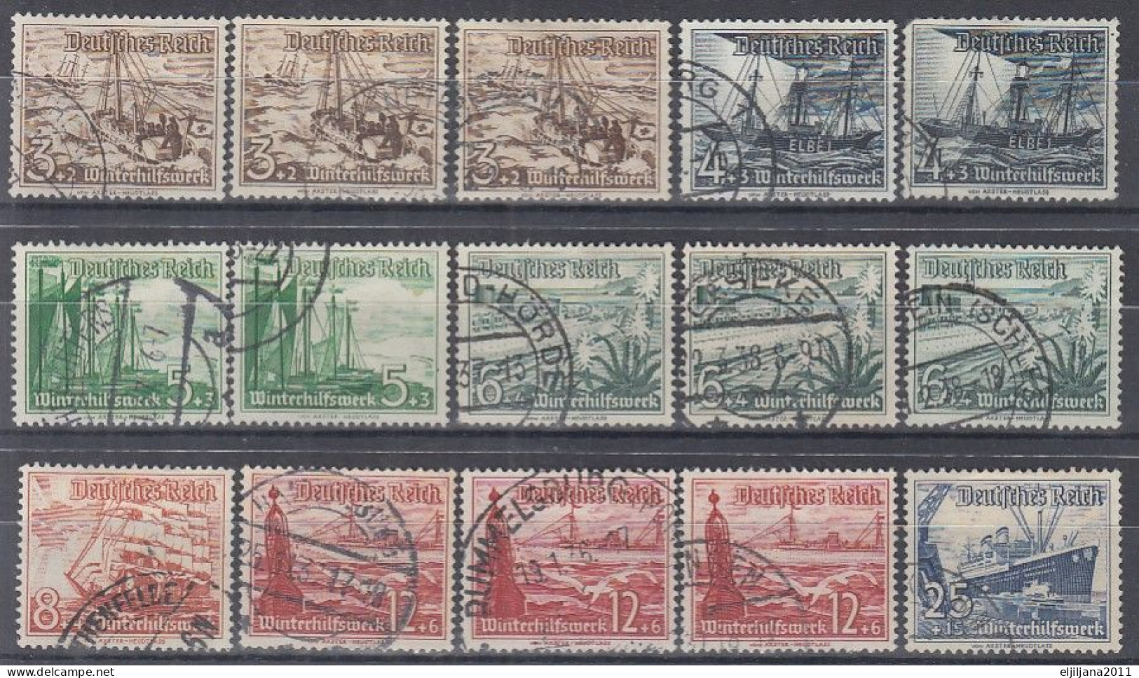 ⁕ Germany, Deutsches Reich 1937 ⁕ Winter Help. Ships / Wintershilfswerk Mi.651-656, 658. ⁕ 15v Used - Oblitérés