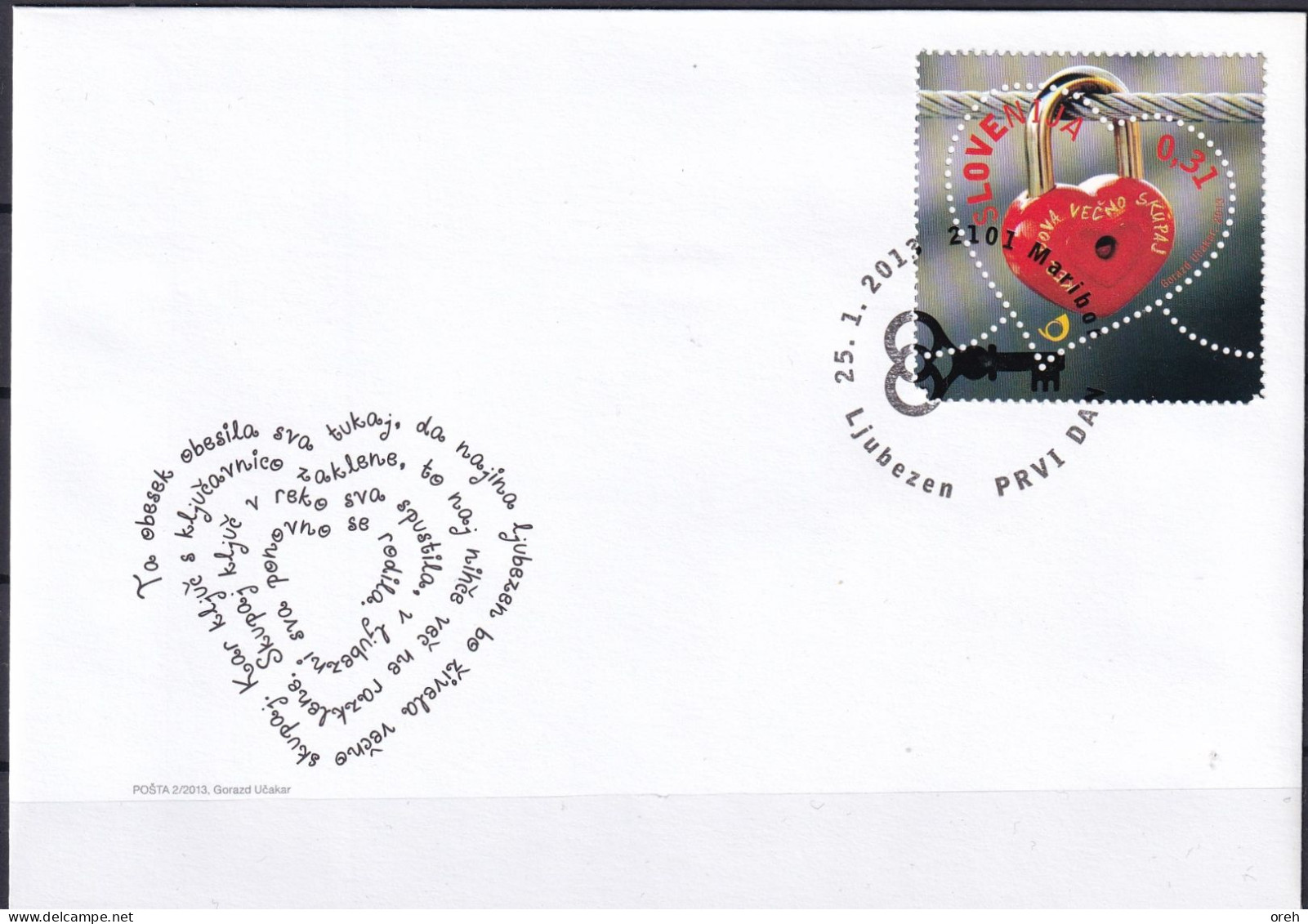 SLOVENIA,2013,LOVE STAMP,HEART,HERZ,,FDC - Slovenia