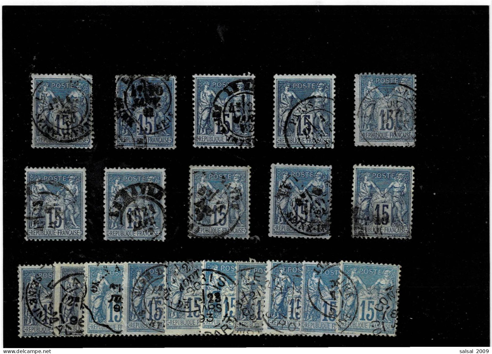 FRANCE ,"Sage" ,20 Pezzi Usati Del 15c. Molti Azzurro Su Azzurro ,qualita Ottima - 1876-1898 Sage (Type II)