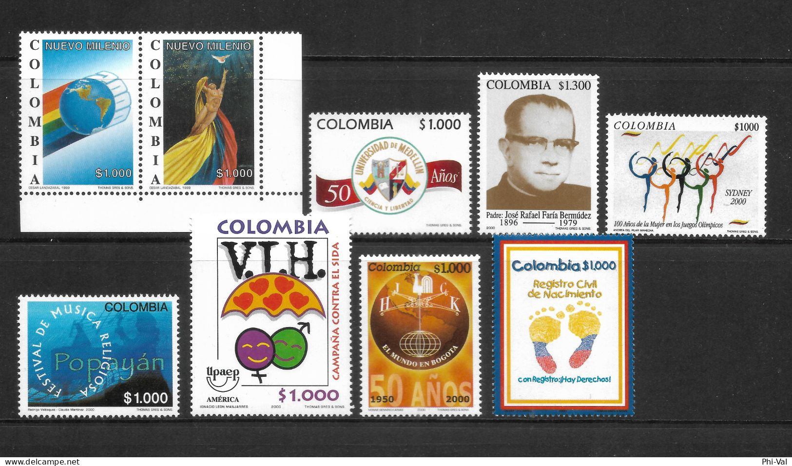 (LOT367) Colombia Complete Year Set Postage Stamps. 2000. XF MNH - Colombia