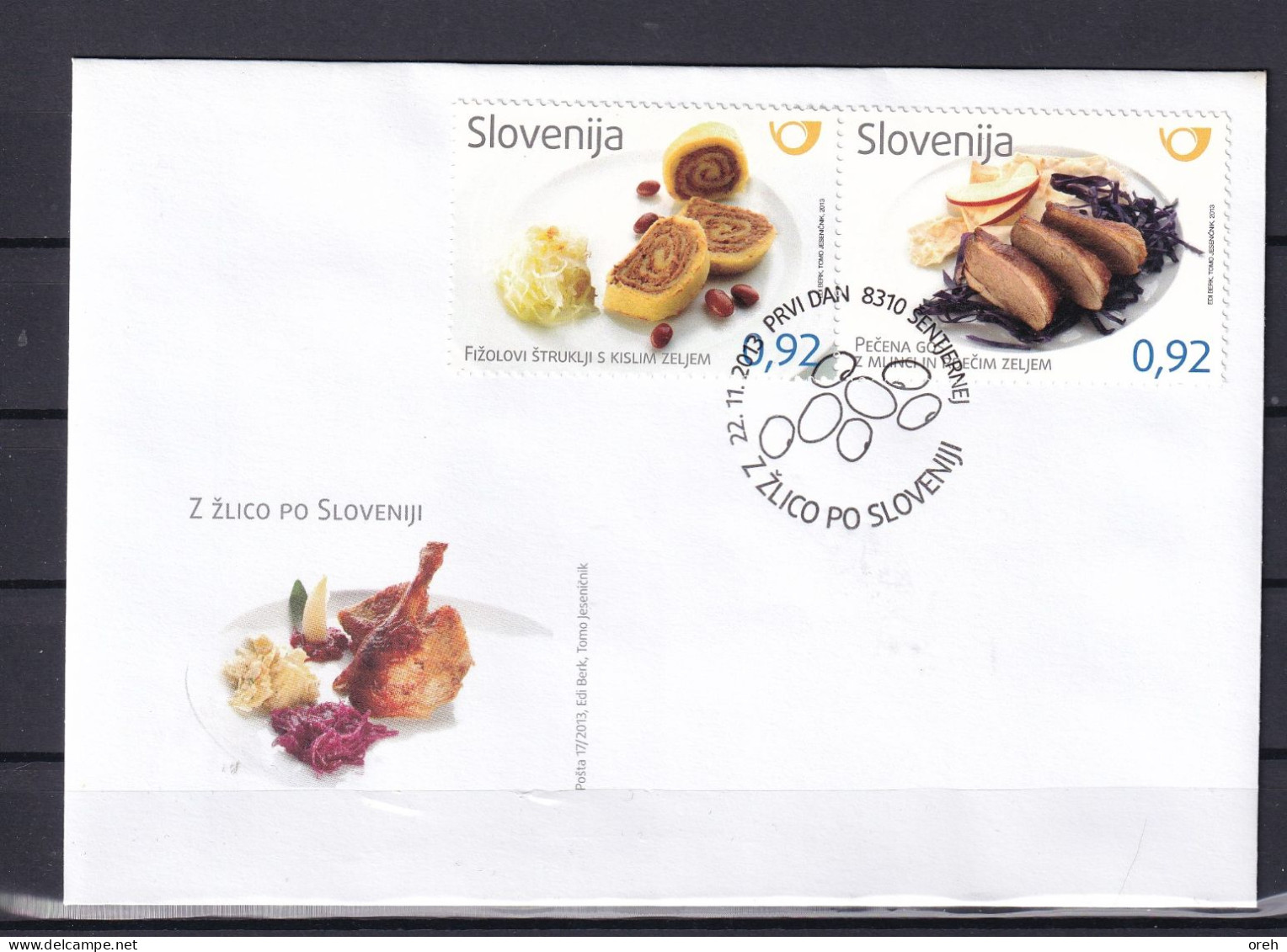 SLOVENIA 2013,GASTRONOMY,BEAN STRUDEL,ROAST GOOSE,FDC - Ernährung