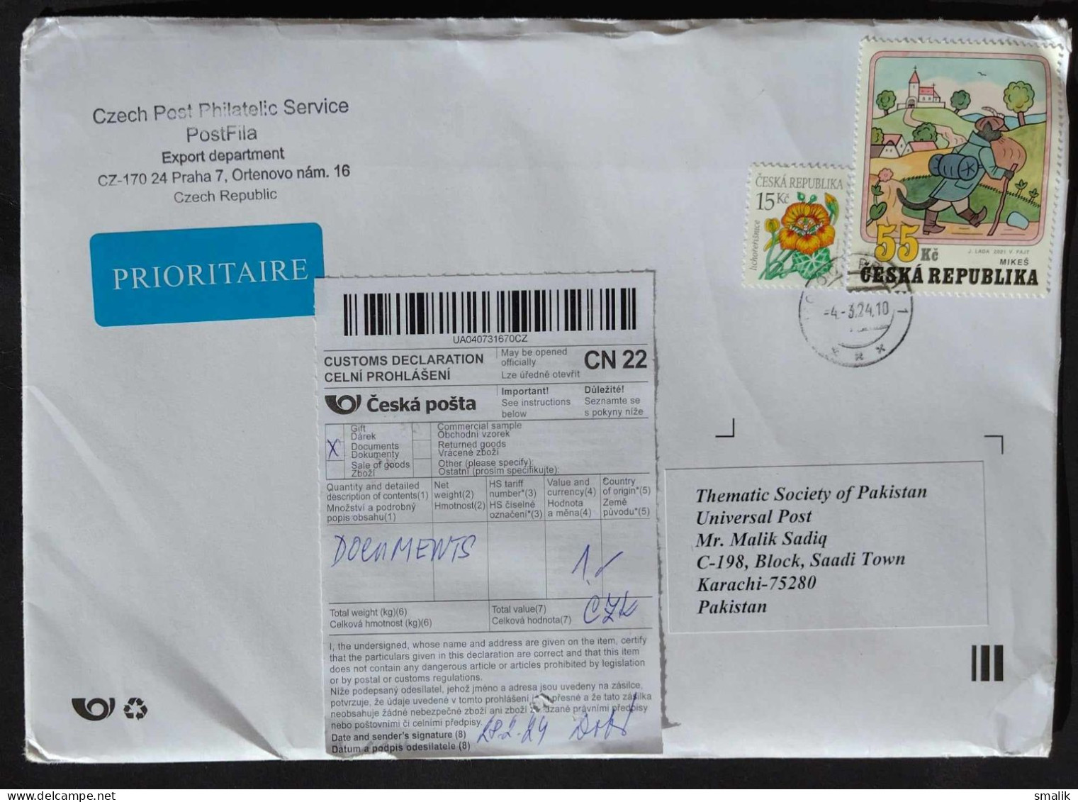 CZECH REPUBLIC Postal History Big Cover On Cartoons, Flowers, Registered Used On 4.3.2024 - Storia Postale