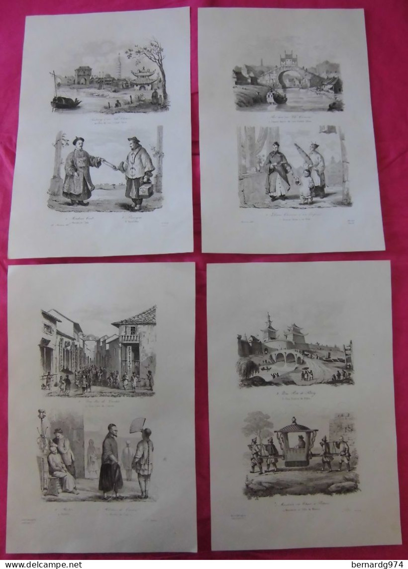 Chine China : twenty-four  antique prints on twelve sheets  Dumont d’Urville (1834)