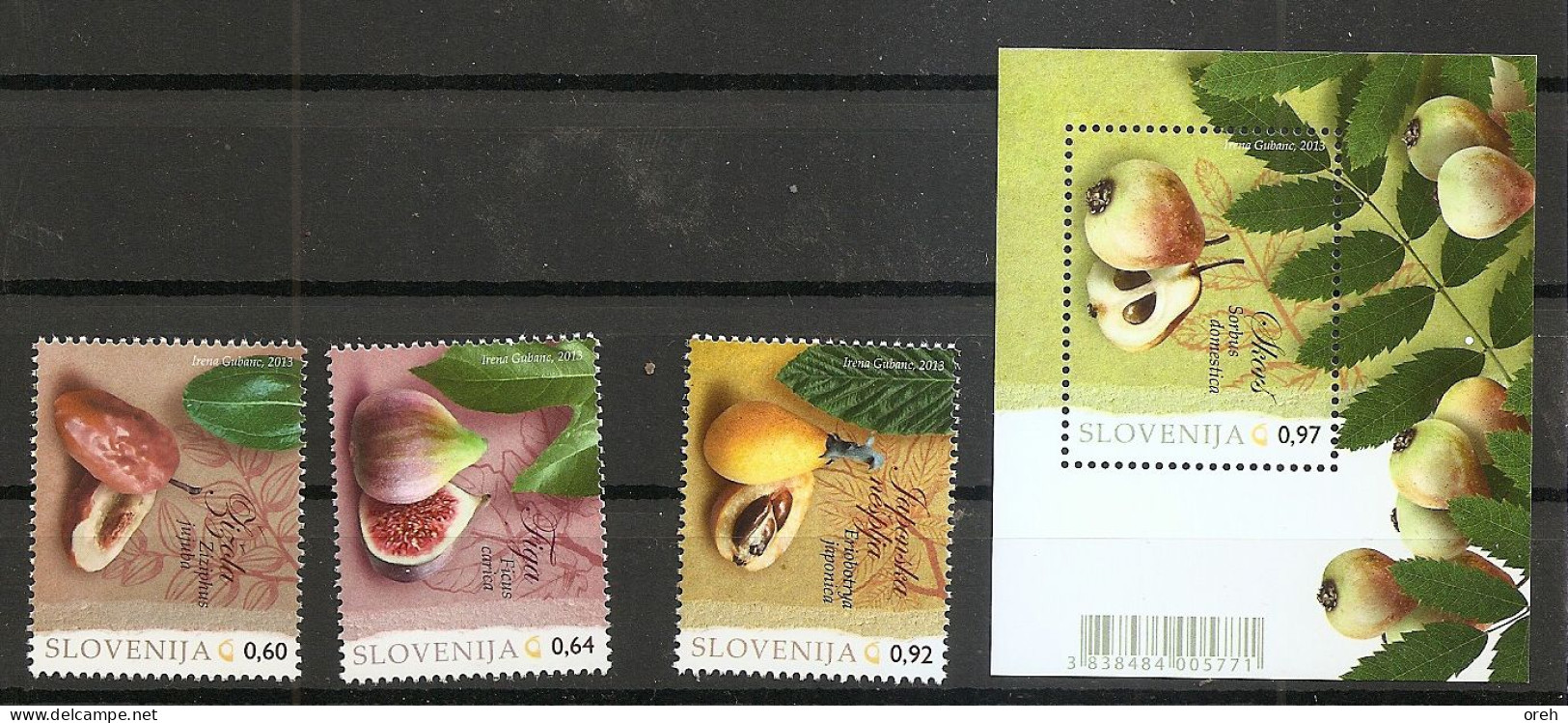 SLOVENIA 2013,FLORA, TREES,PRUNUS DOMESTICA,SKORŠ,3V+BLOCK,MNH - Arbres