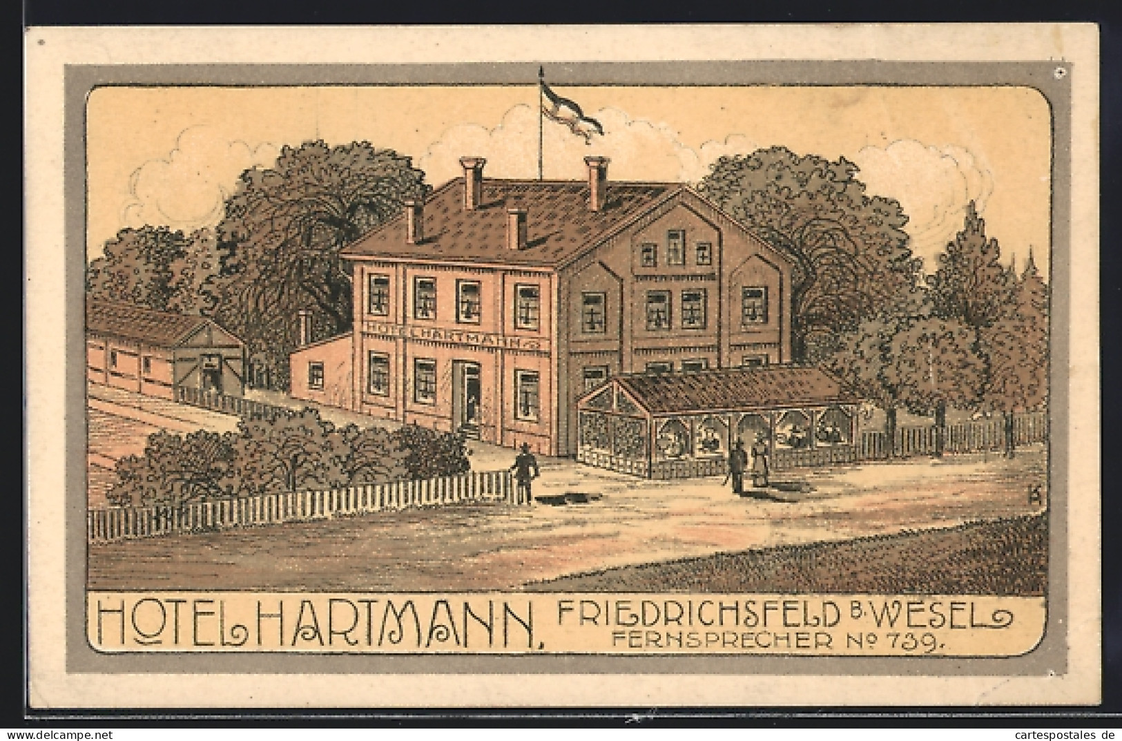 Künstler-AK Friedrichsfeld B. Wesel, Blick Auf Das Hotel Hartmann  - Wesel