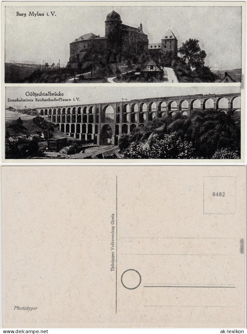 Mylau Burg Mylau Und Göltzschtalbrücke Ansichtskarte B Plauen Vogtland 1929 - Mylau