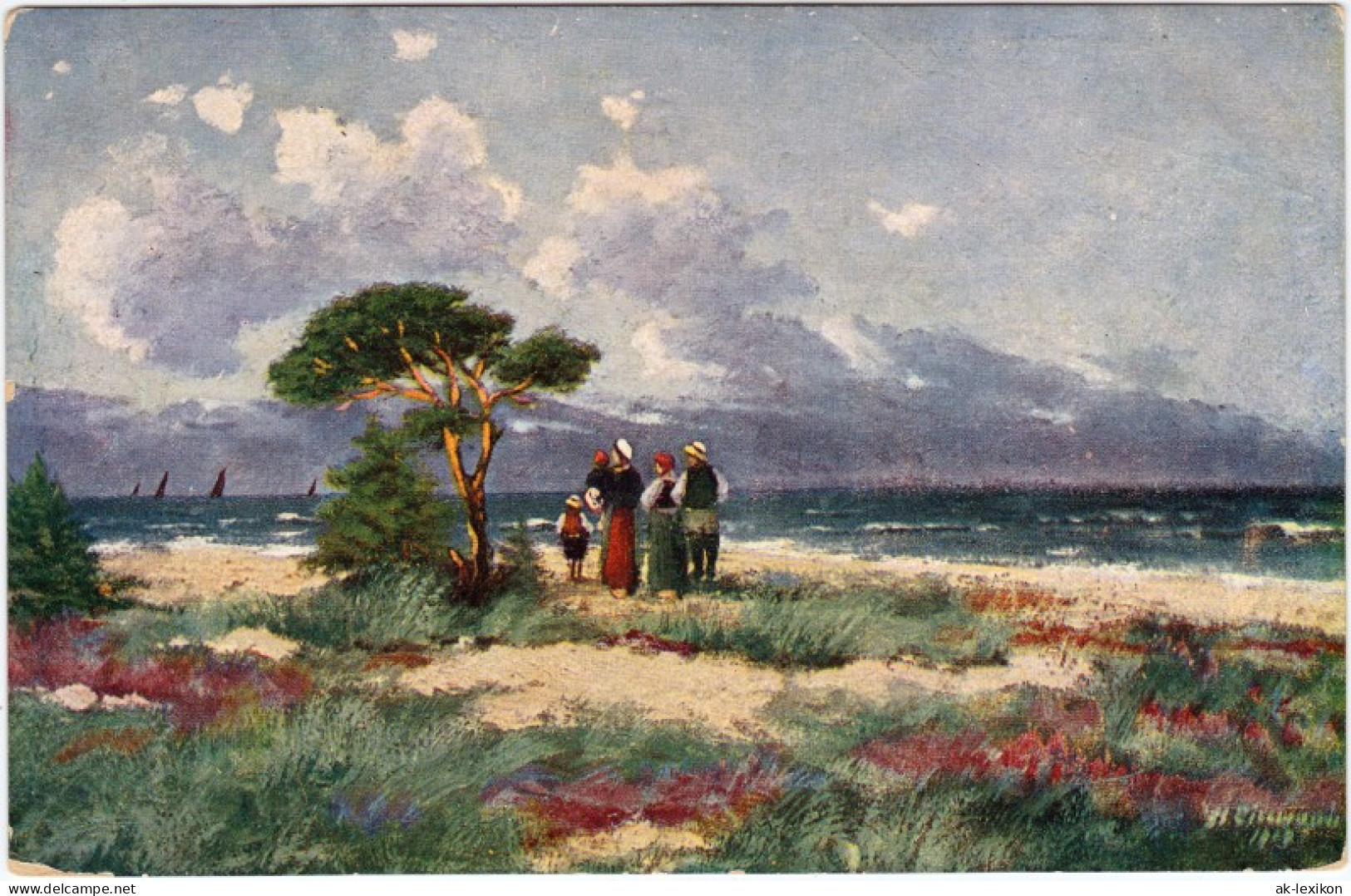 Ansichtskarte  Gemälde: Familie Am Strand Neben Baum 1916 - Non Classés