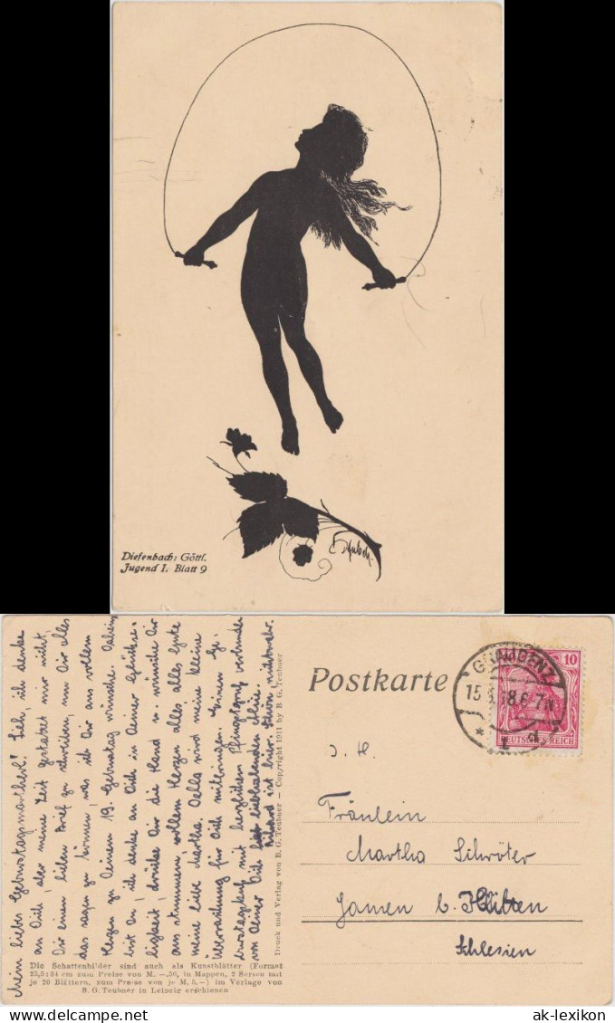  Schattenschnitt-Ansichtskarten: Diefenbach Göttliche Jugend 1. Blatt 9 1918 - Silhouette - Scissor-type