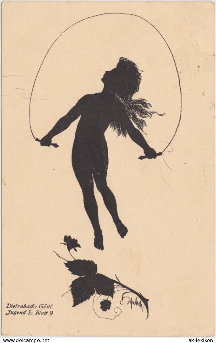  Schattenschnitt-Ansichtskarten: Diefenbach Göttliche Jugend 1. Blatt 9 1918 - Scherenschnitt - Silhouette