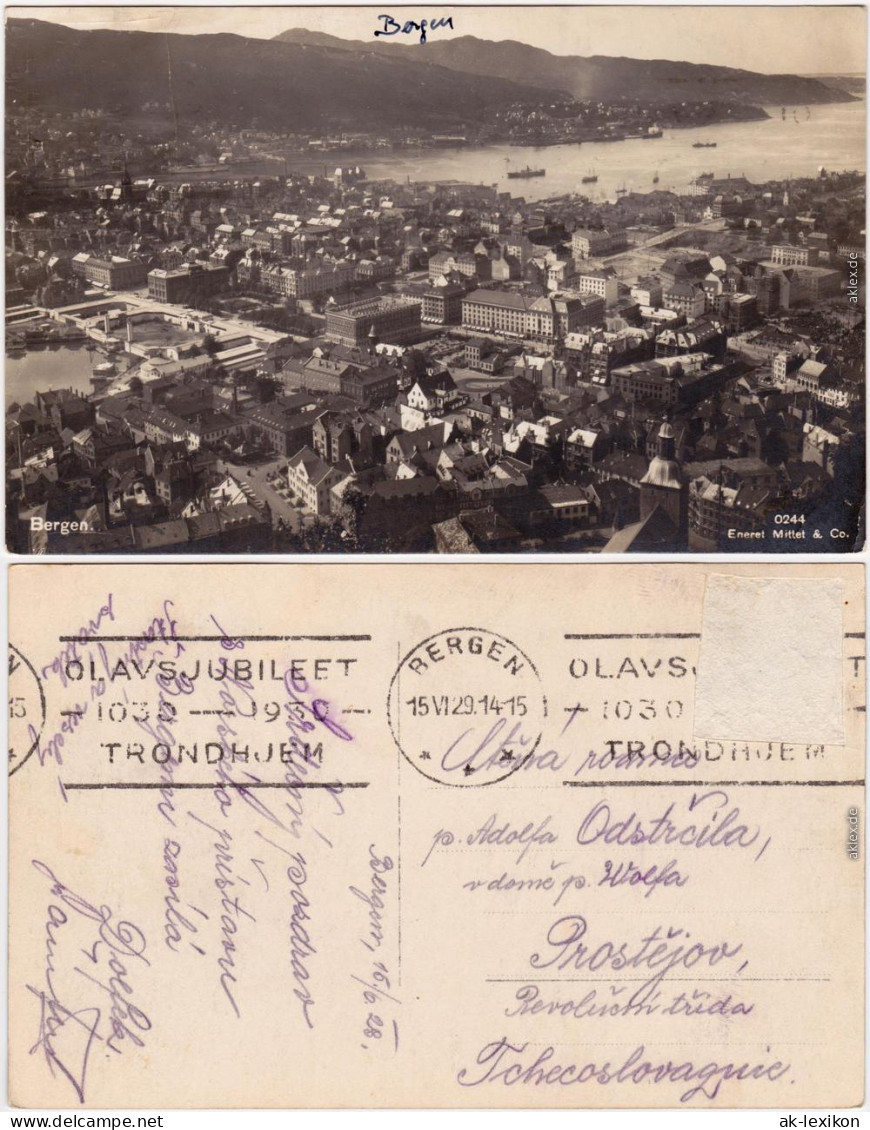 Bergen Bergen Blick über Die Stadt Foto Ansichtskarte Norge Norway 1929 - Norvège